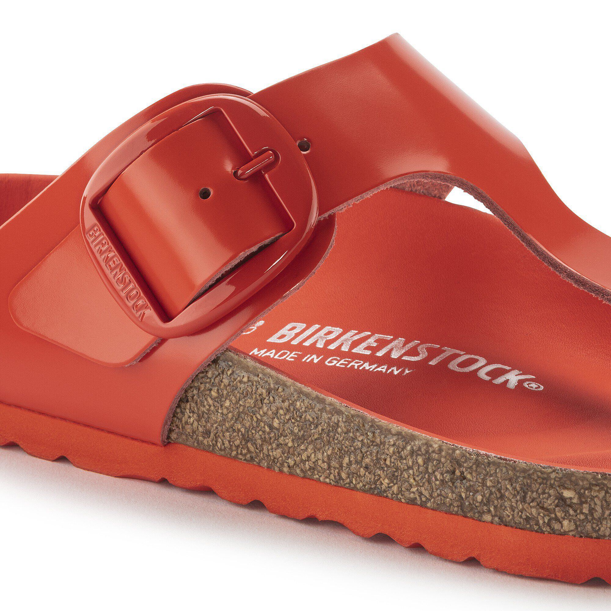 Gizeh Big Buckle Natural Leather Patent High Shine Tomato BIRKENSTOCK