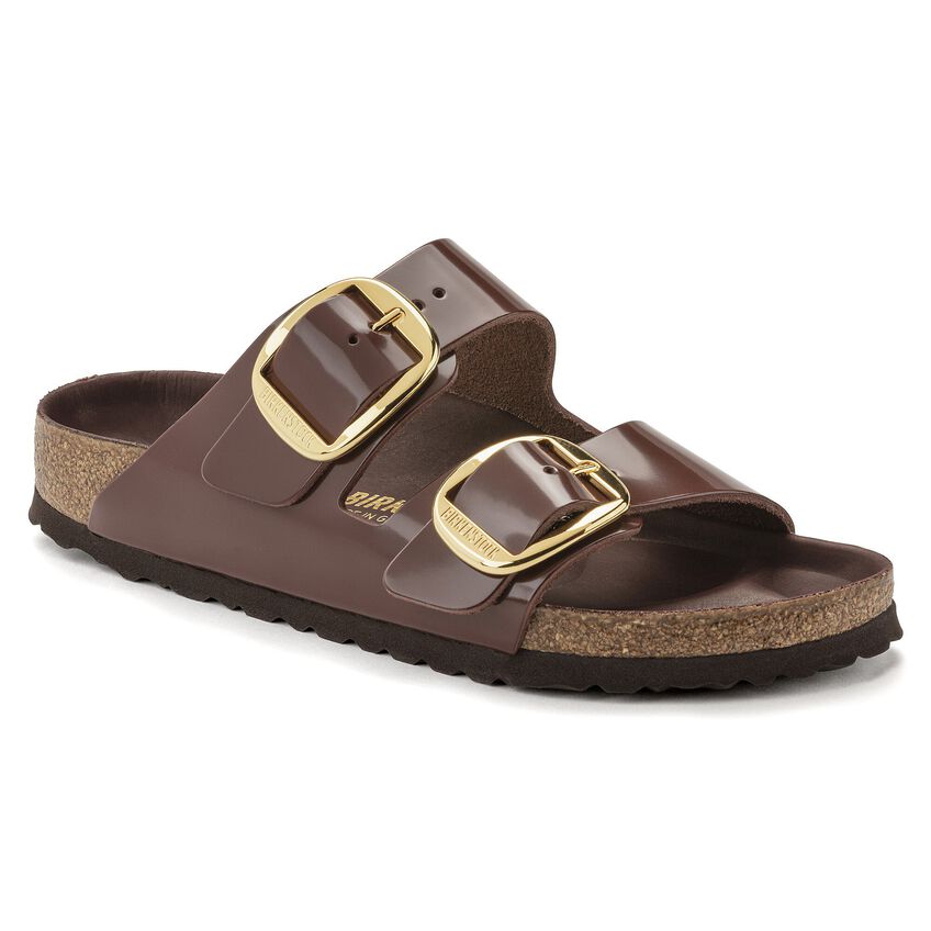 døråbning køkken binde Arizona Big Buckle Natural Leather Patent High Shine Chocolate | BIRKENSTOCK