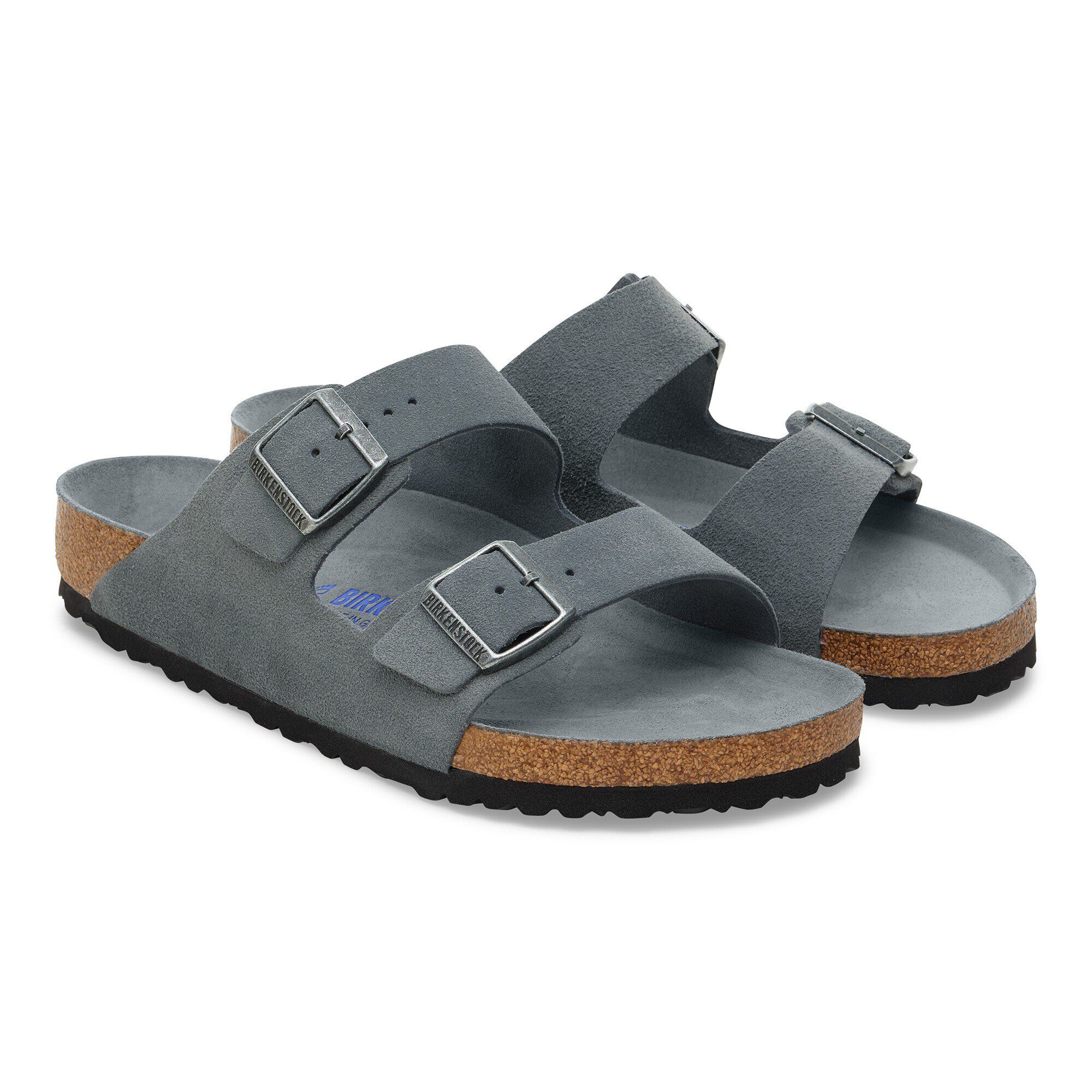 【関税&送料込】Birkenstock Grey Arizona Slippers Arizona Soft Footbed Suede Leather Velvet Gray | BIRKENSTOCK