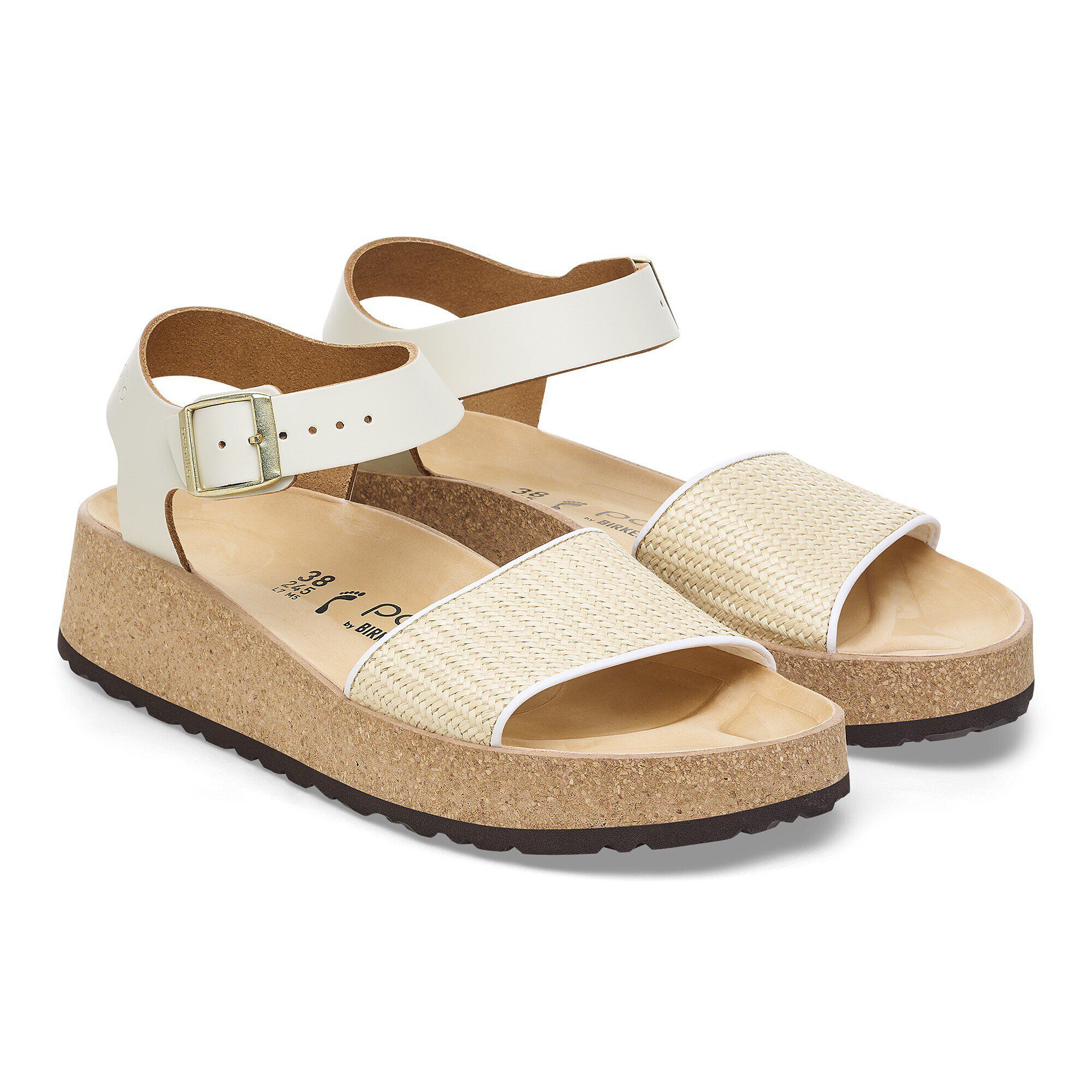 Birkenstock Papillio Glenda Natural Leather Synthetics Natural White Platform with An Ankle Strap
