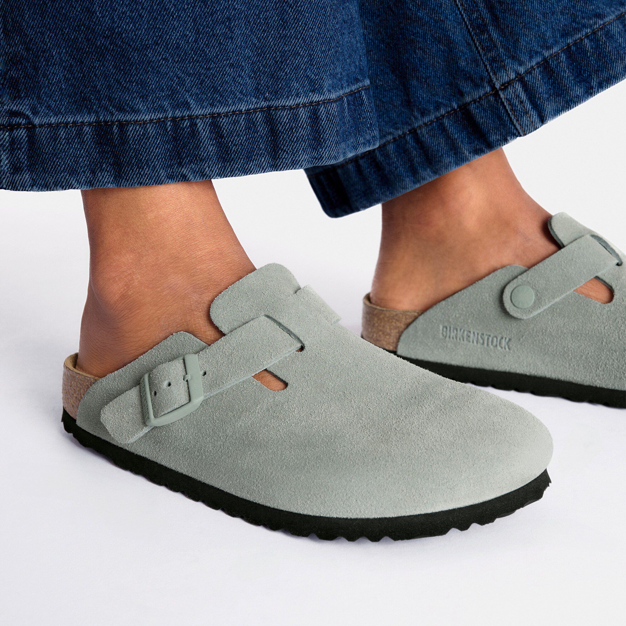 Boston Soft Footbed Suede Leather Pure Sage | BIRKENSTOCK