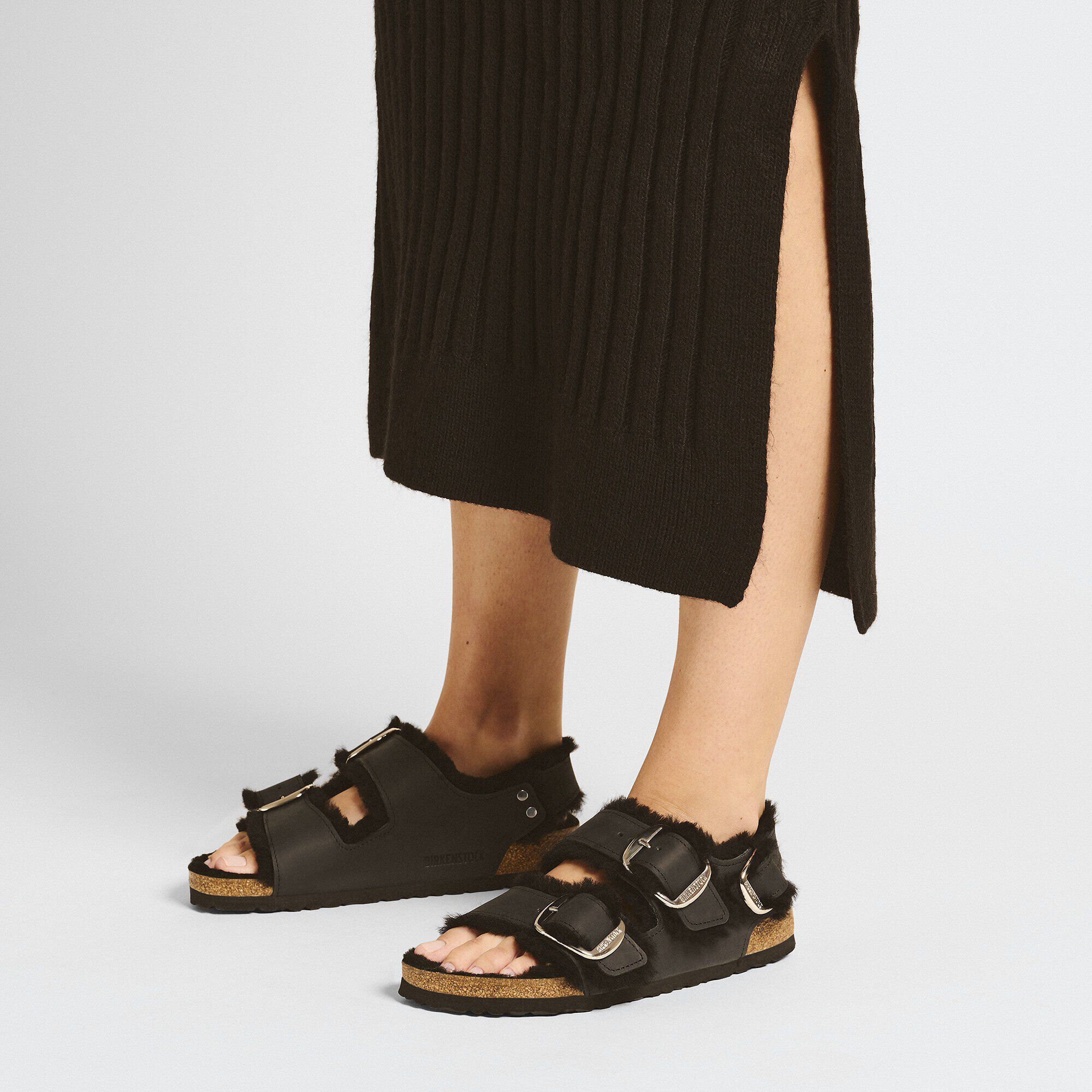 Milano Big Buckle Shearling Oiled Leather Black | BIRKENSTOCK