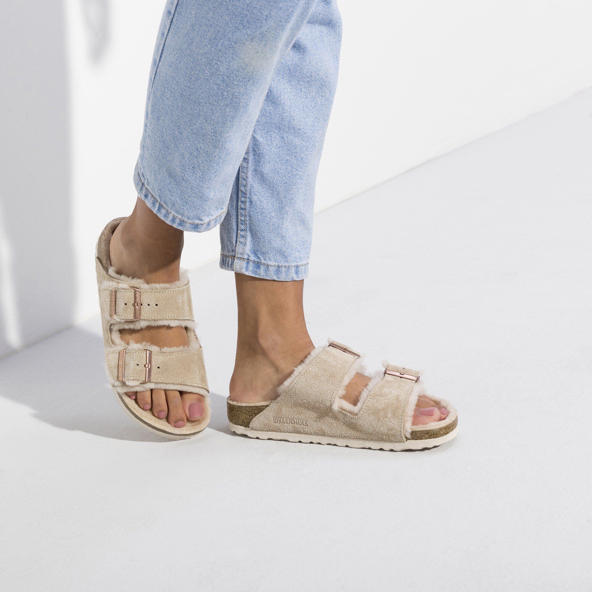 Arizona Shearling Suede Leather Nude BIRKENSTOCK
