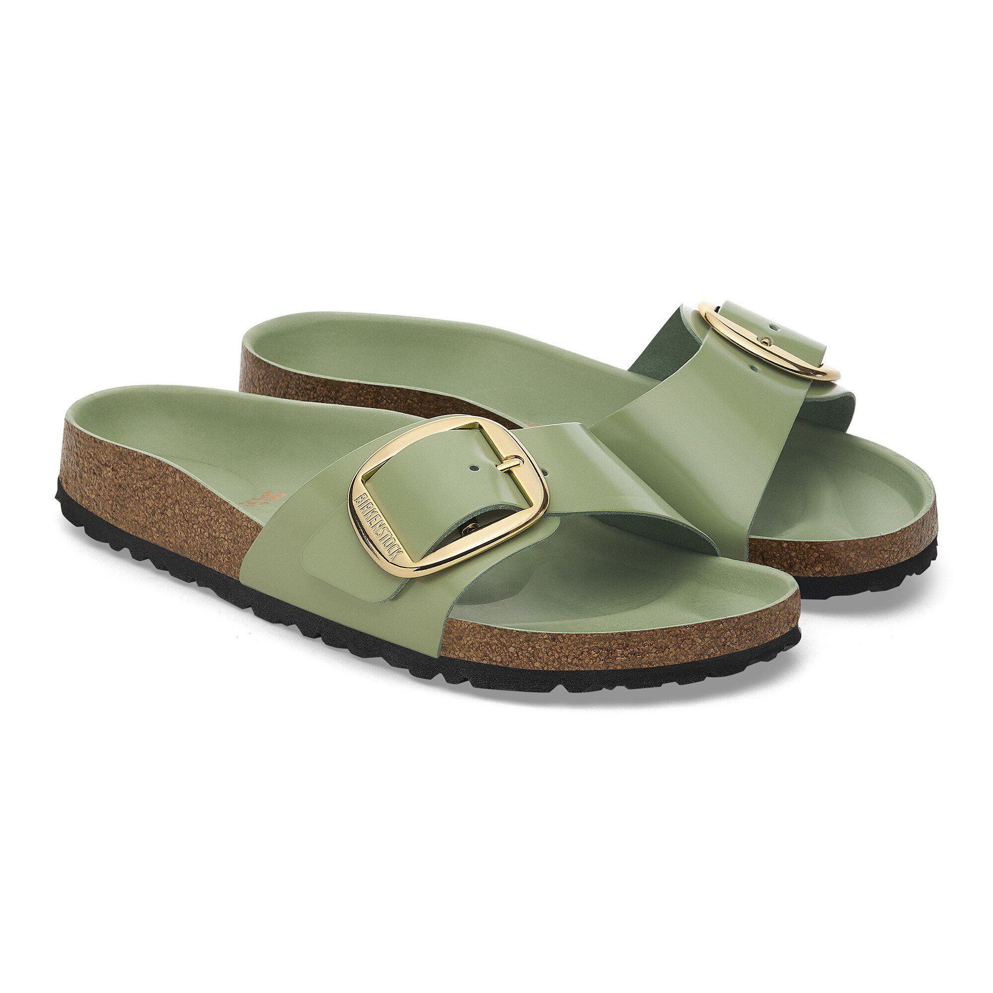 Madrid Big Buckle Natural Leather Patent High-Shine Green