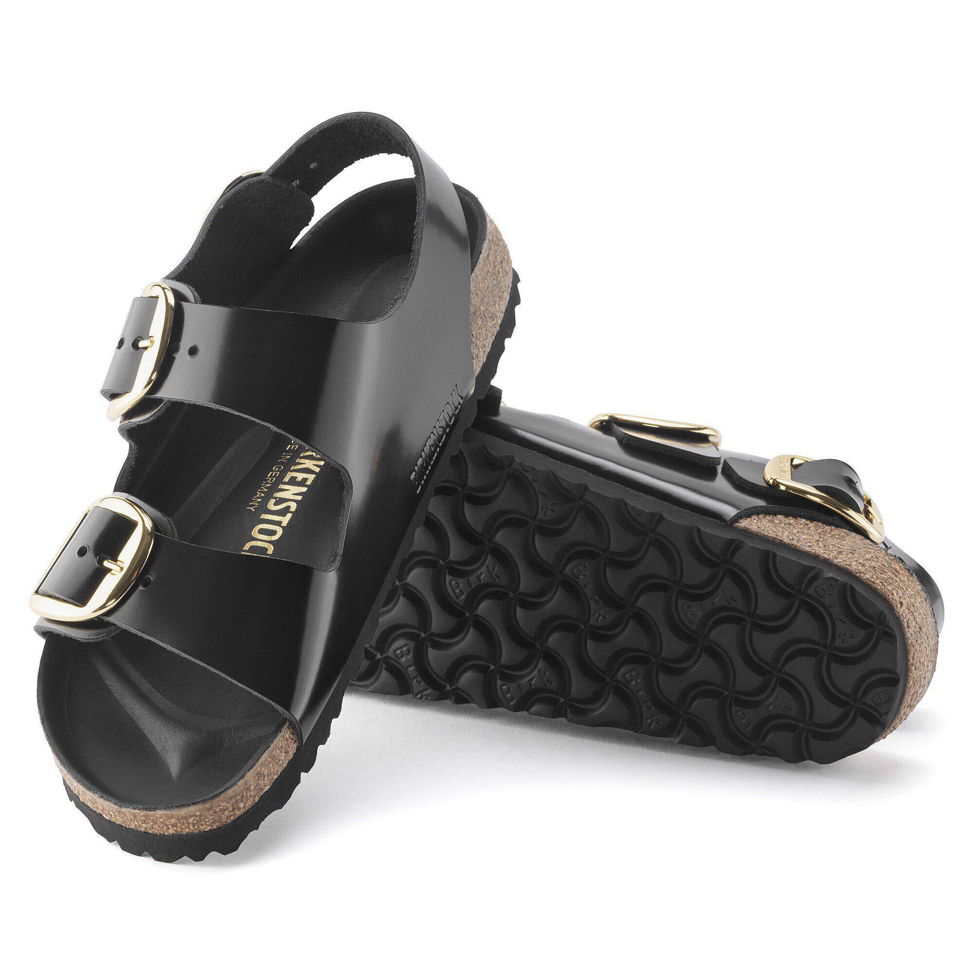 Milano Big Buckle Natural Leather Patent High Shine Black
