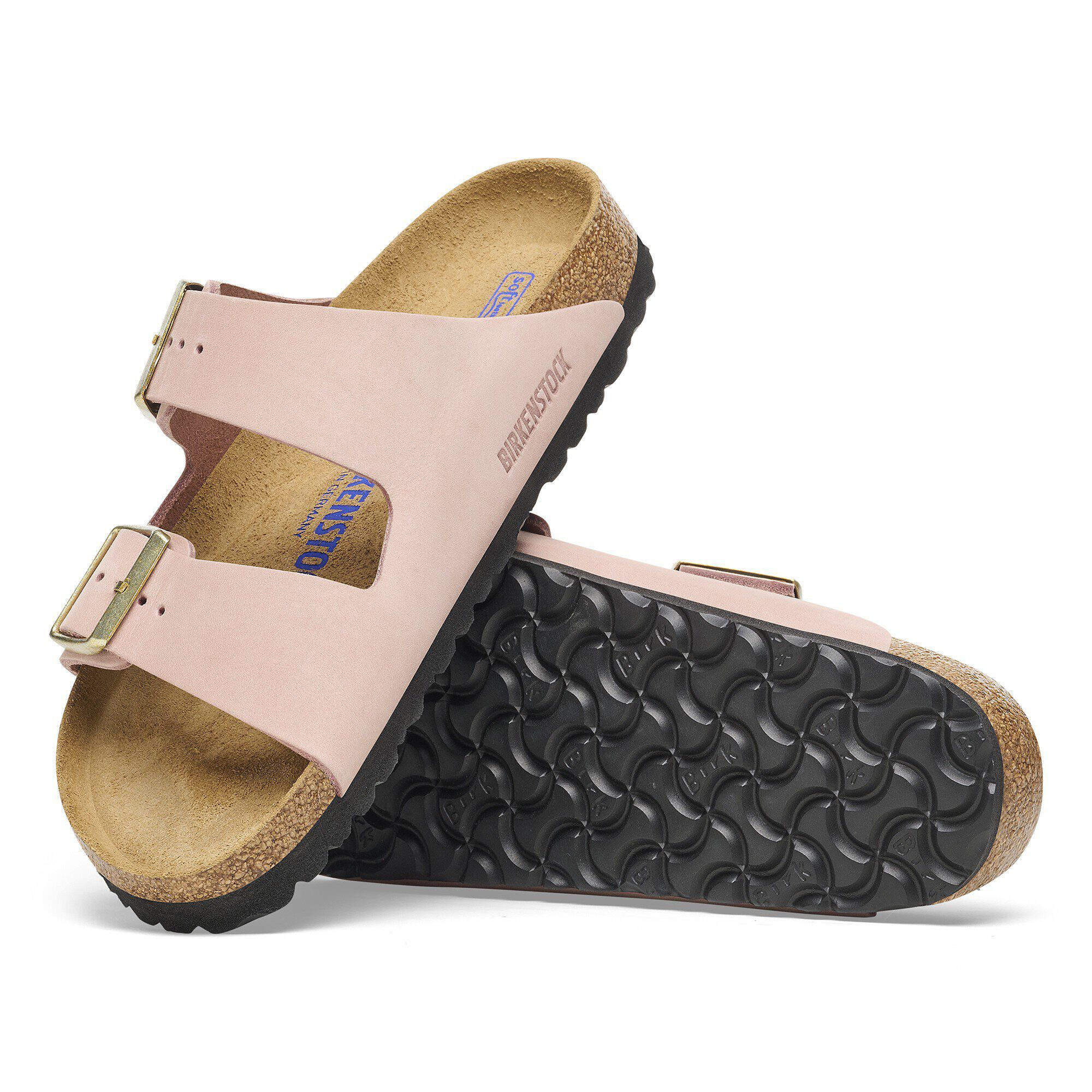 Birkenstock Arizona Soft Footbed Nubuck Leather Pink Two Strap Sandals