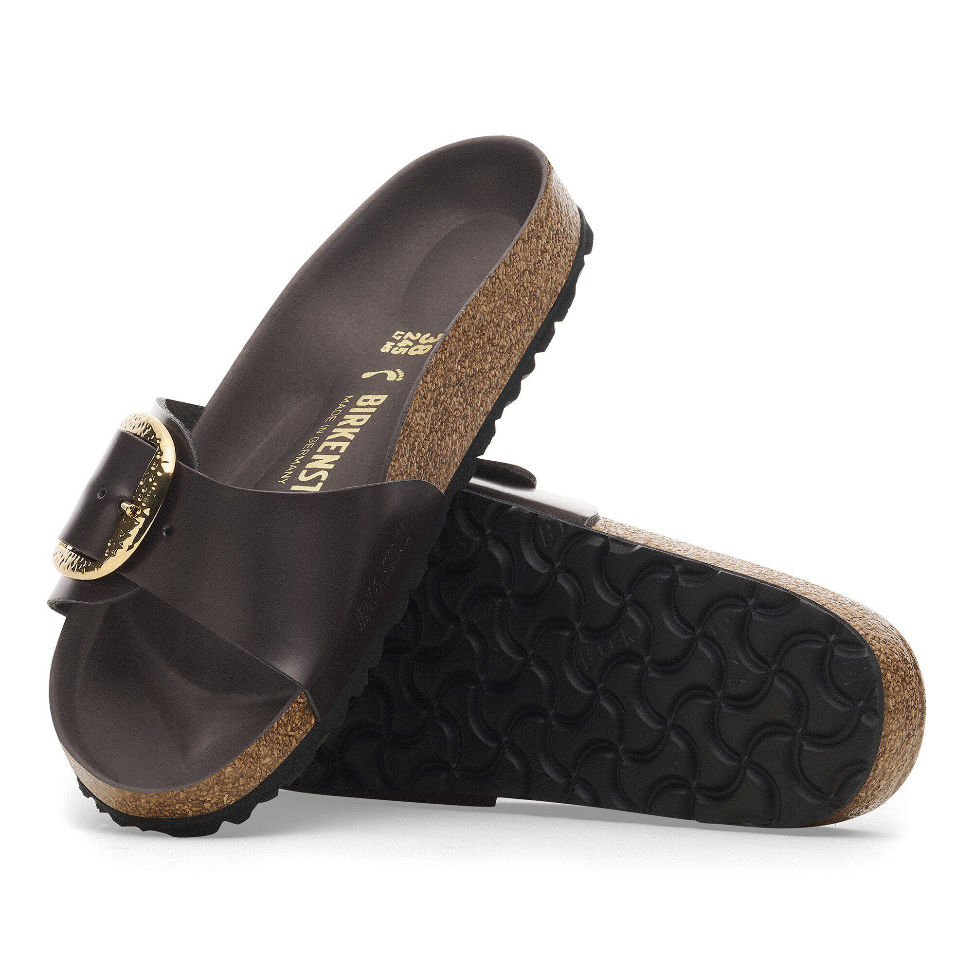 Madrid Hammered Big Buckle Natural Leather Patent High-Shine Espresso |  BIRKENSTOCK