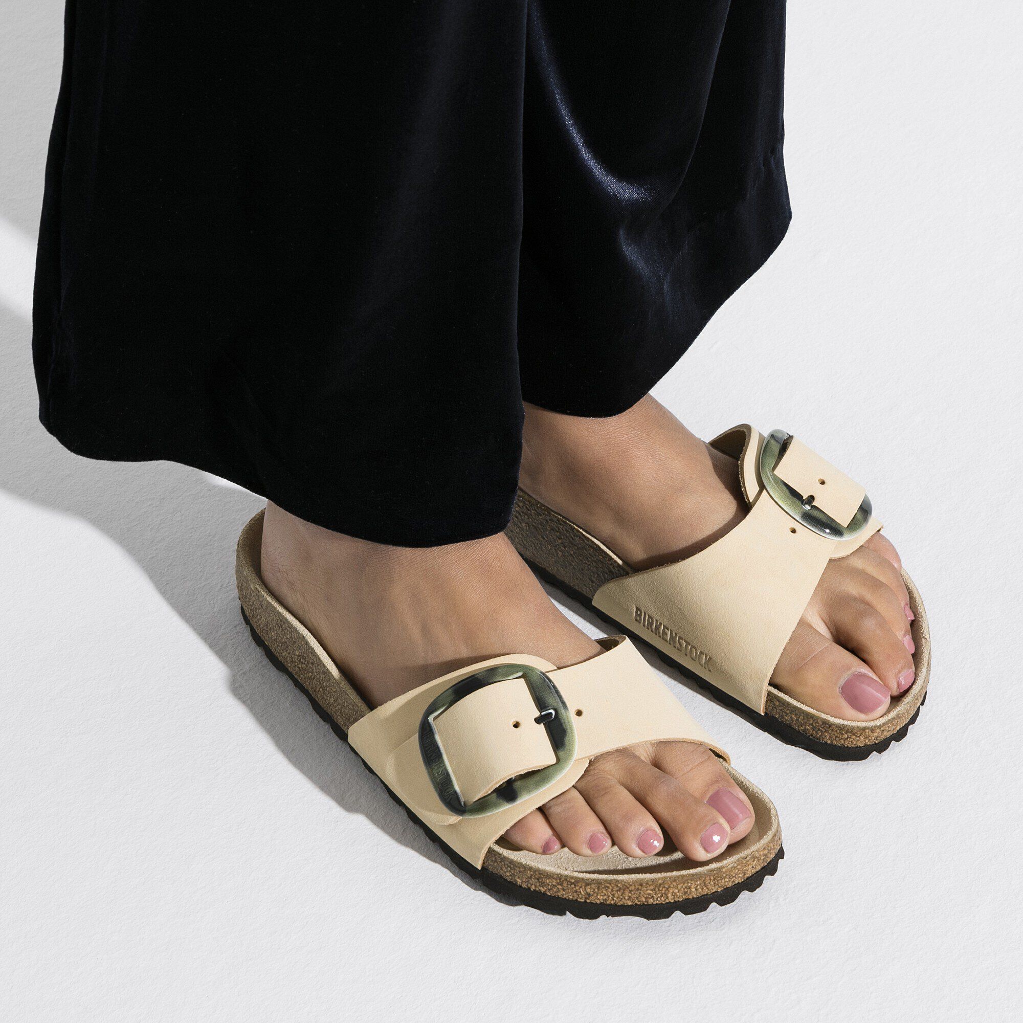 Madrid Big Buckle Nubuck Leather Almond