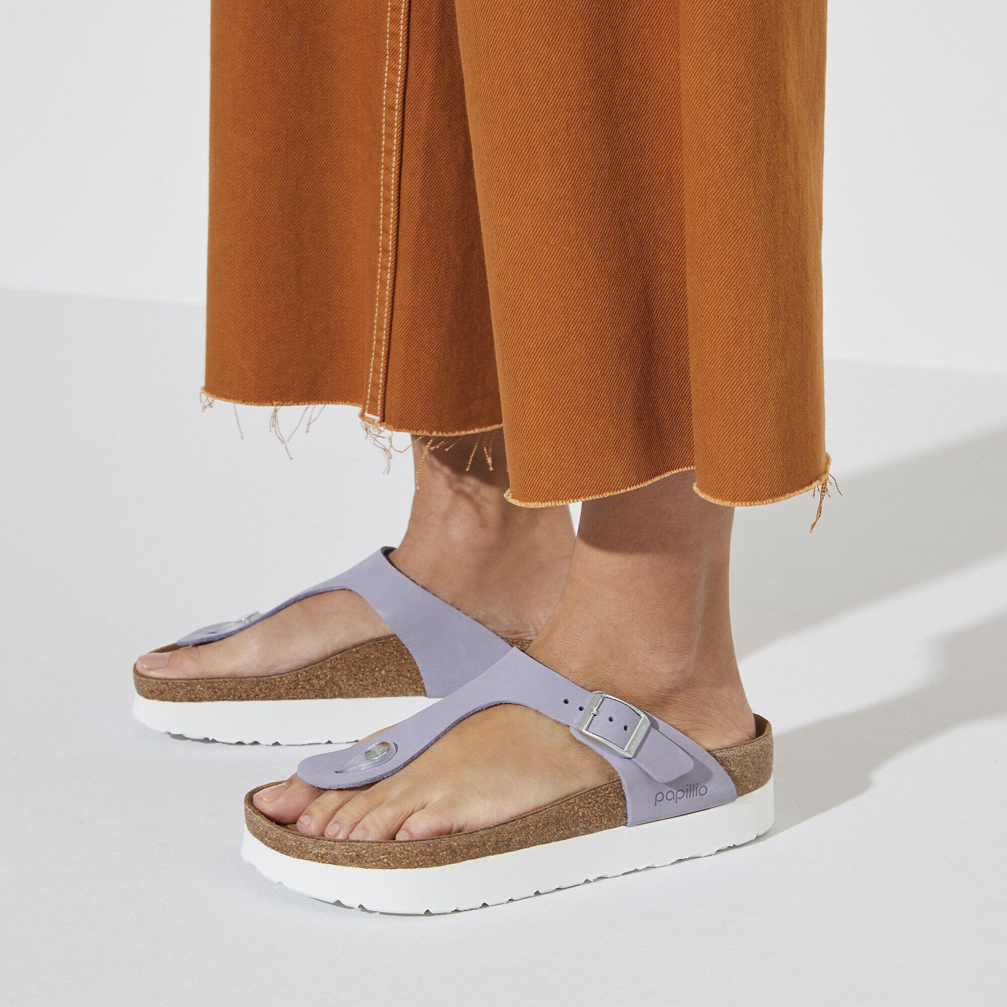 Birkenstock Papillio Gizeh Platform Nubuck Leather Purple Fog Thong Sandals