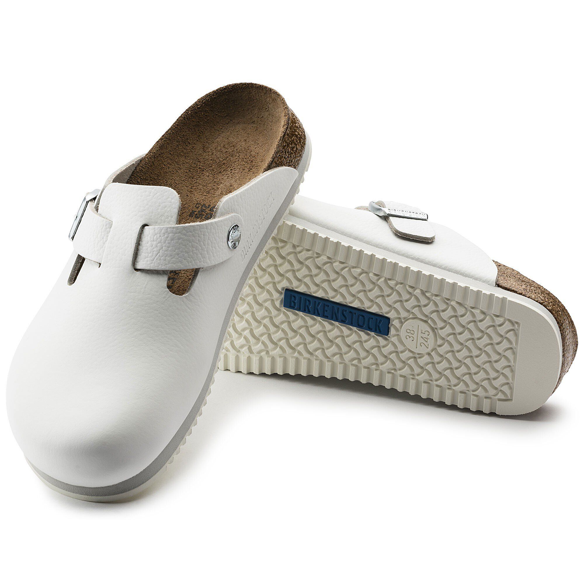 Birkenstock Boston Super Grip Leather White Clogs