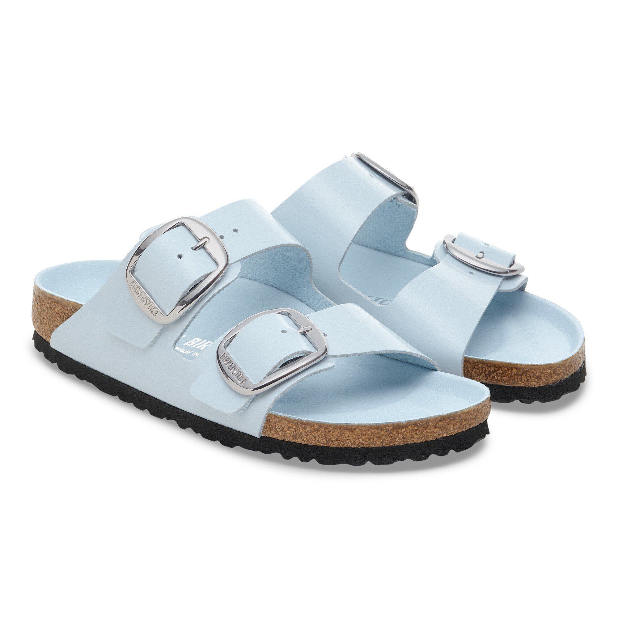 シューズ・サンダルその他 BIRKENSTOCK Woman Flat sandals Blue 1019142 Arizona Big Buckle Natural Leather Patent High Shine Baby
