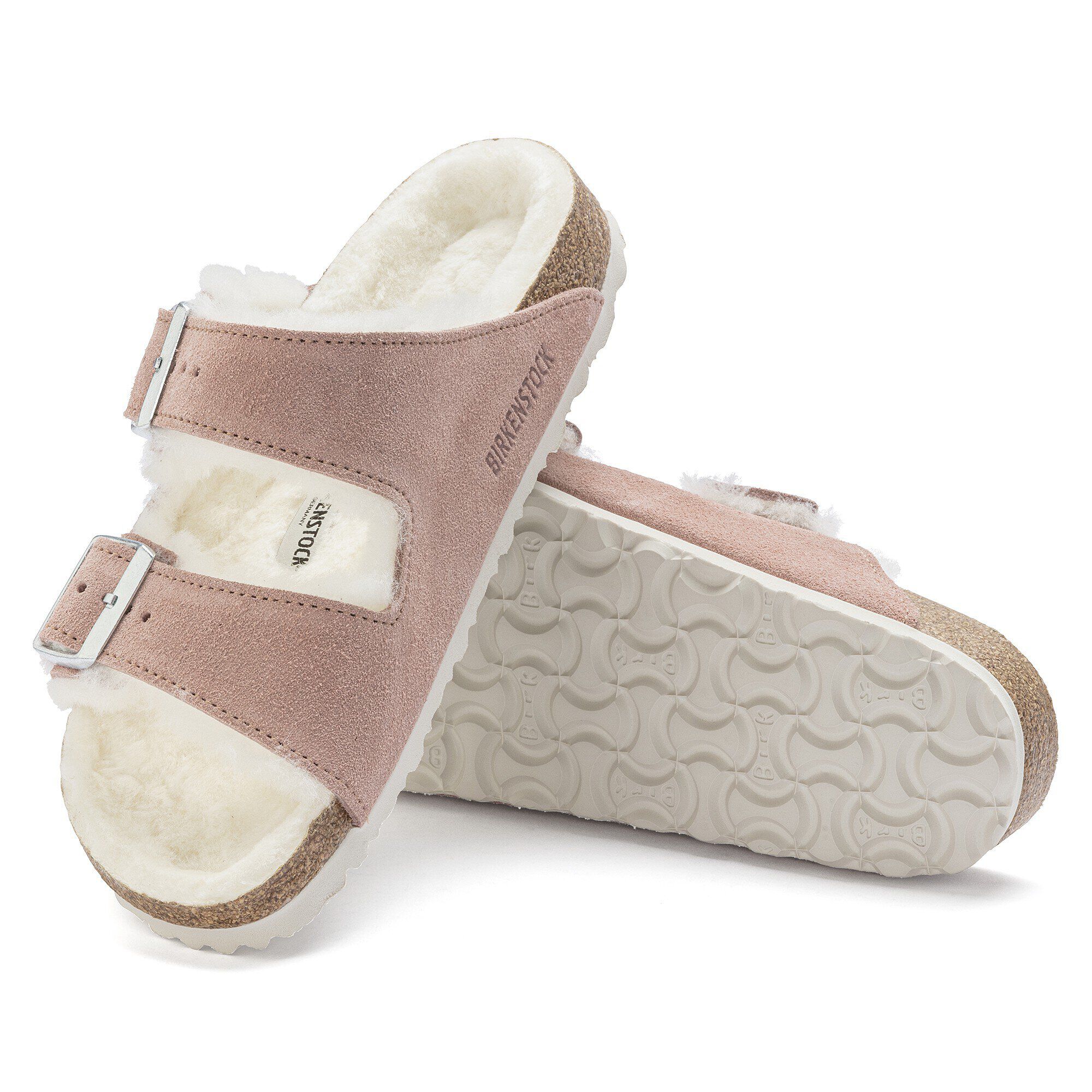 Pink sales shearling birkenstock