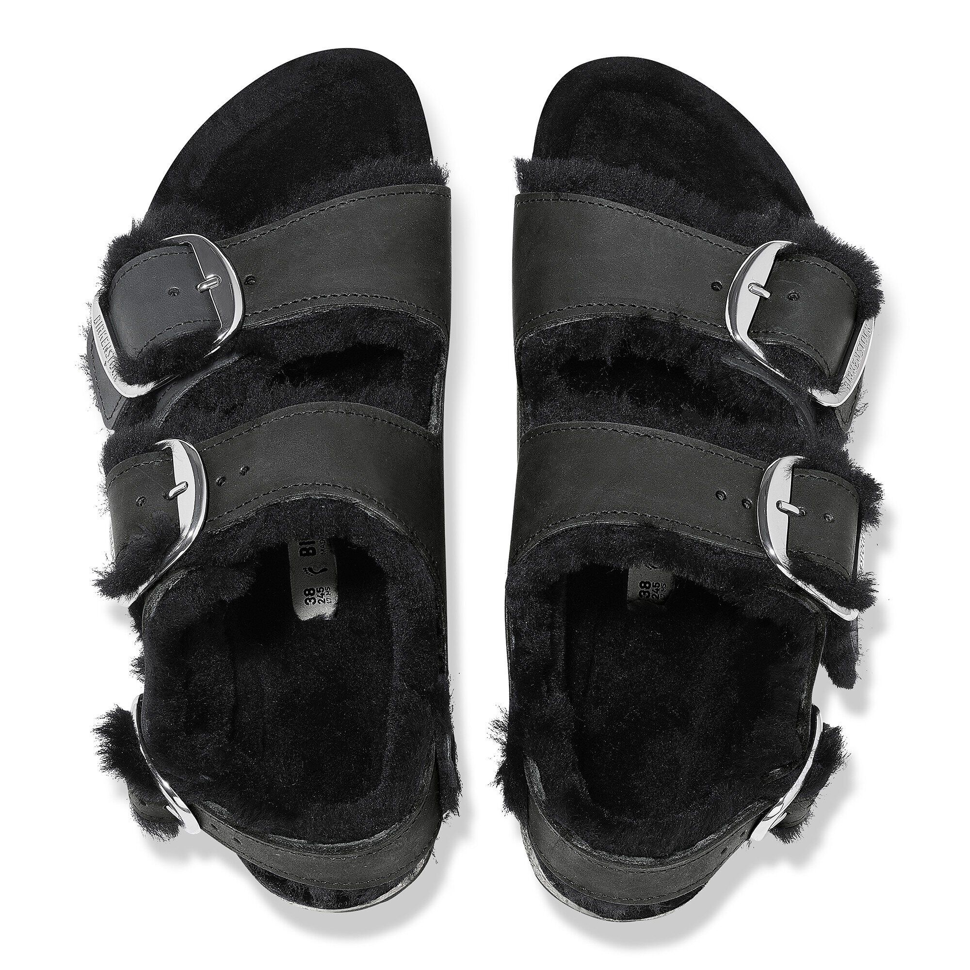 Milano Big Buckle Shearling Oiled Leather Black | BIRKENSTOCK