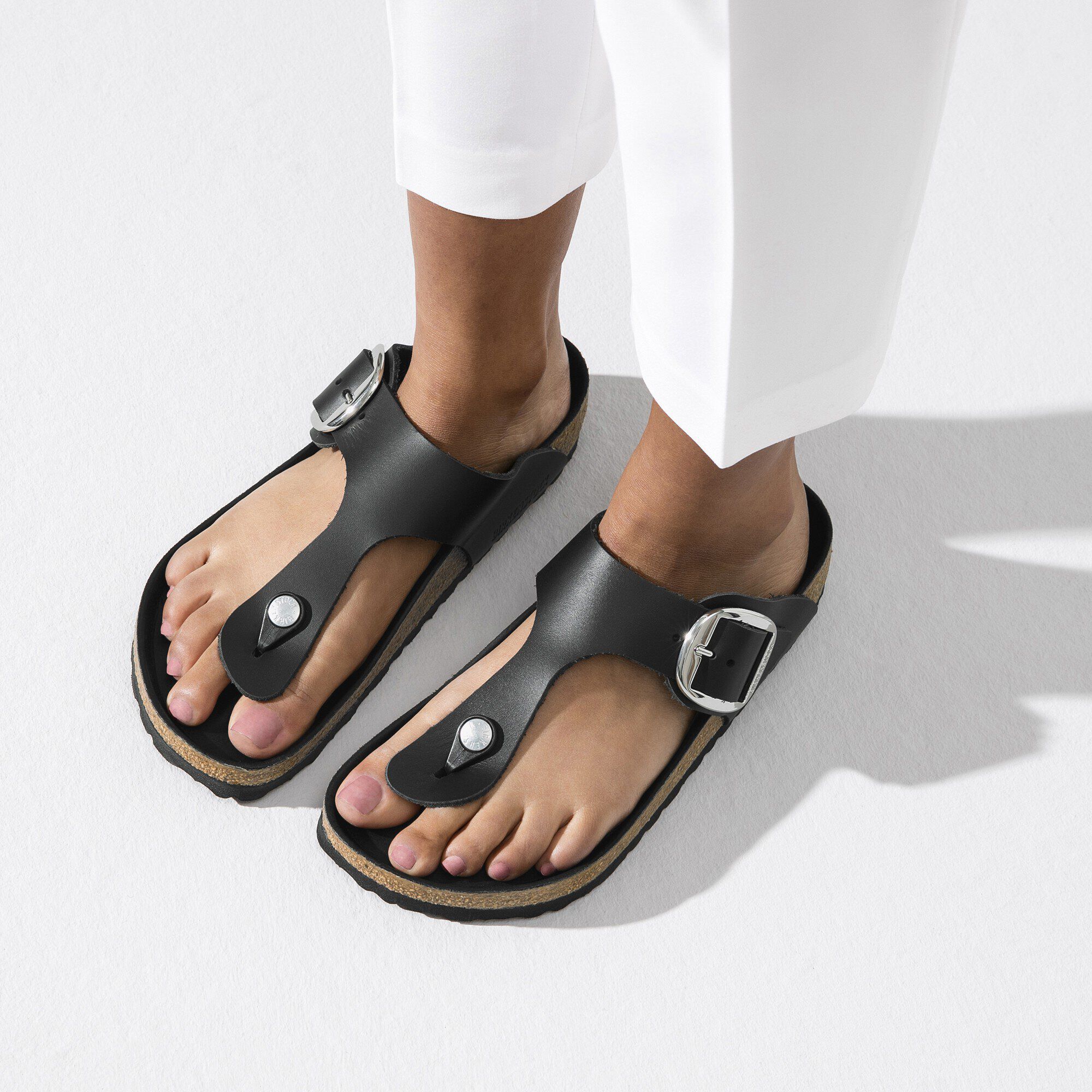 Birkenstock Black Leather Big Buckle Gizeh Sandals