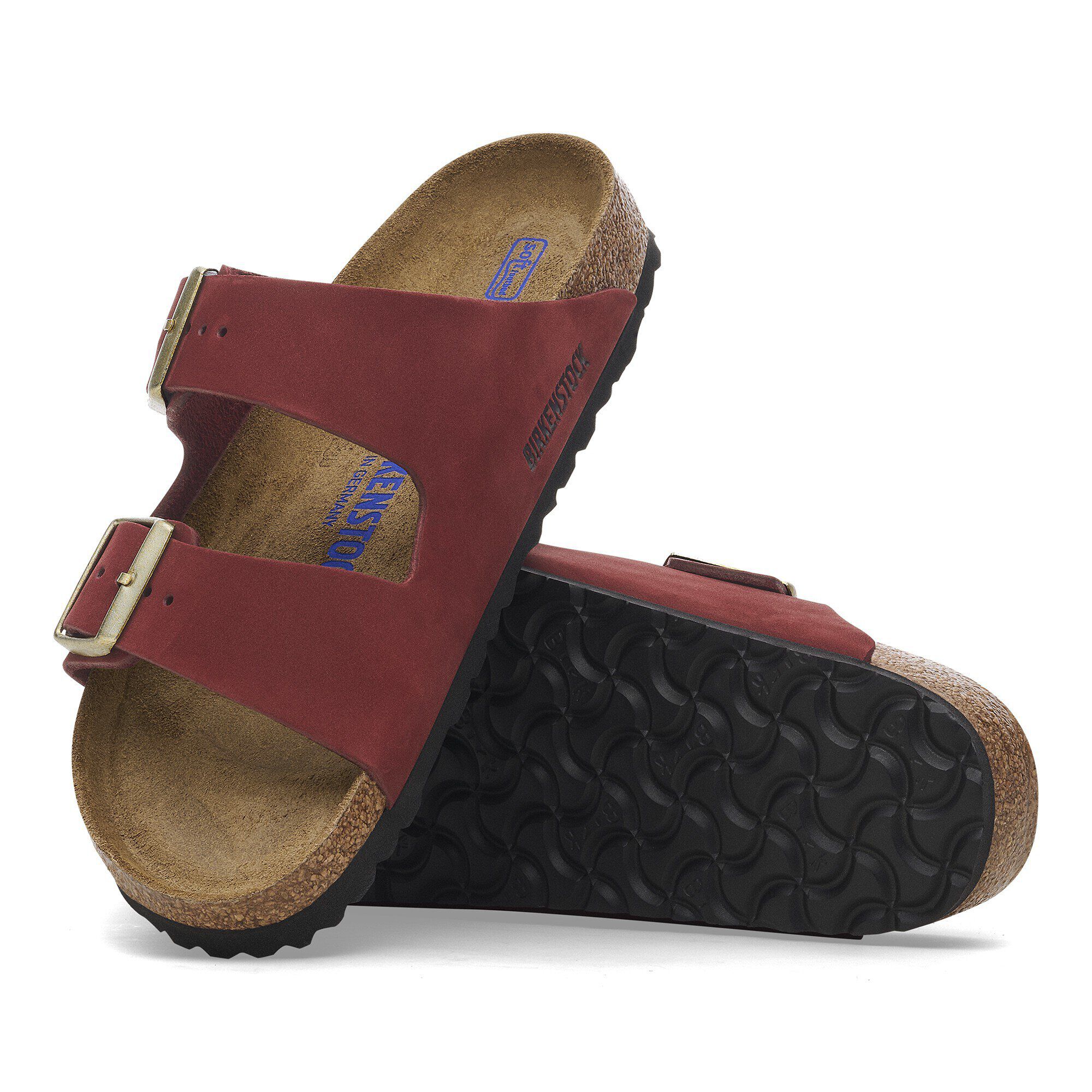 Birkenstock Arizona Soft Footbed Nubuck Leather Zinfandel Two Strap Sandals