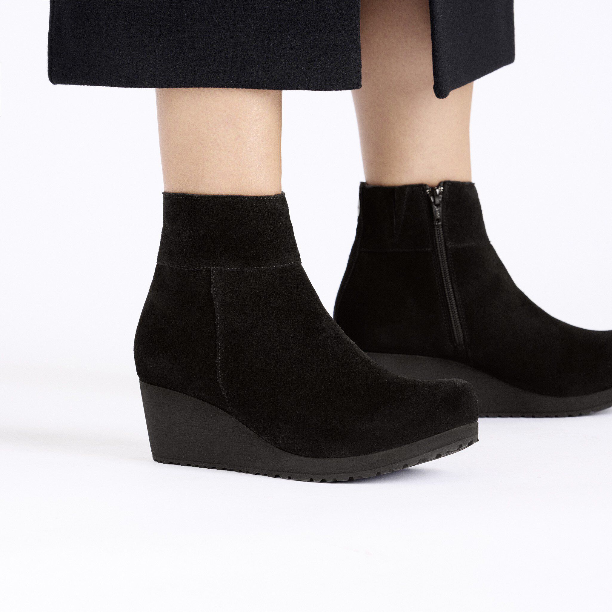Black suede wedge bootie cheap