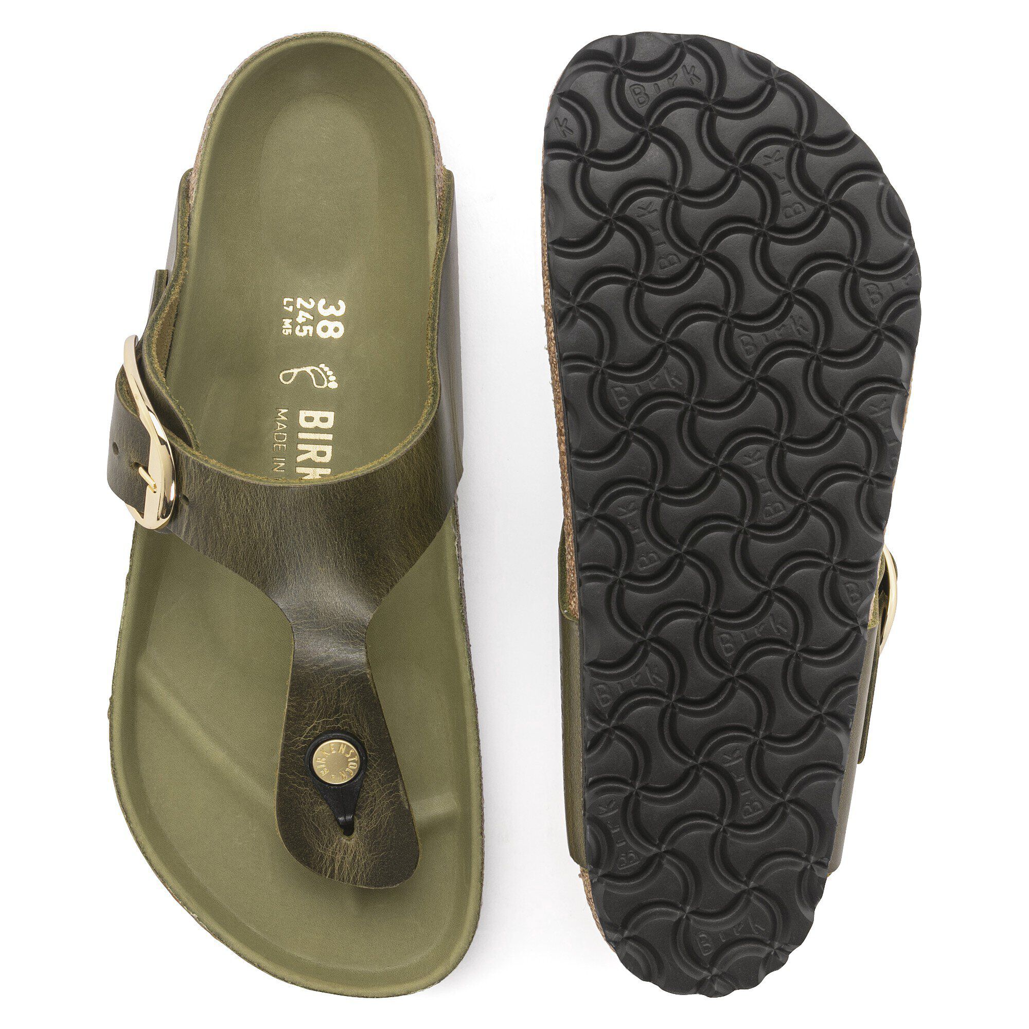 Gizeh Big Buckle Oiled Leather Olive Green BIRKENSTOCK