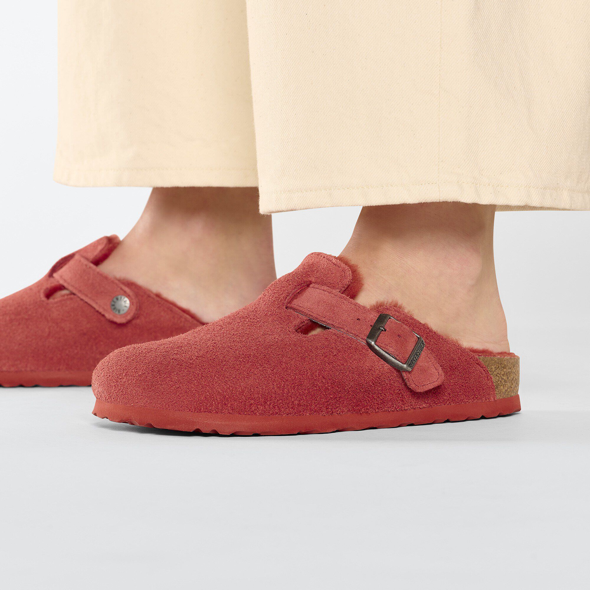 Boston Shearling Suede Leather Sienna Red BIRKENSTOCK