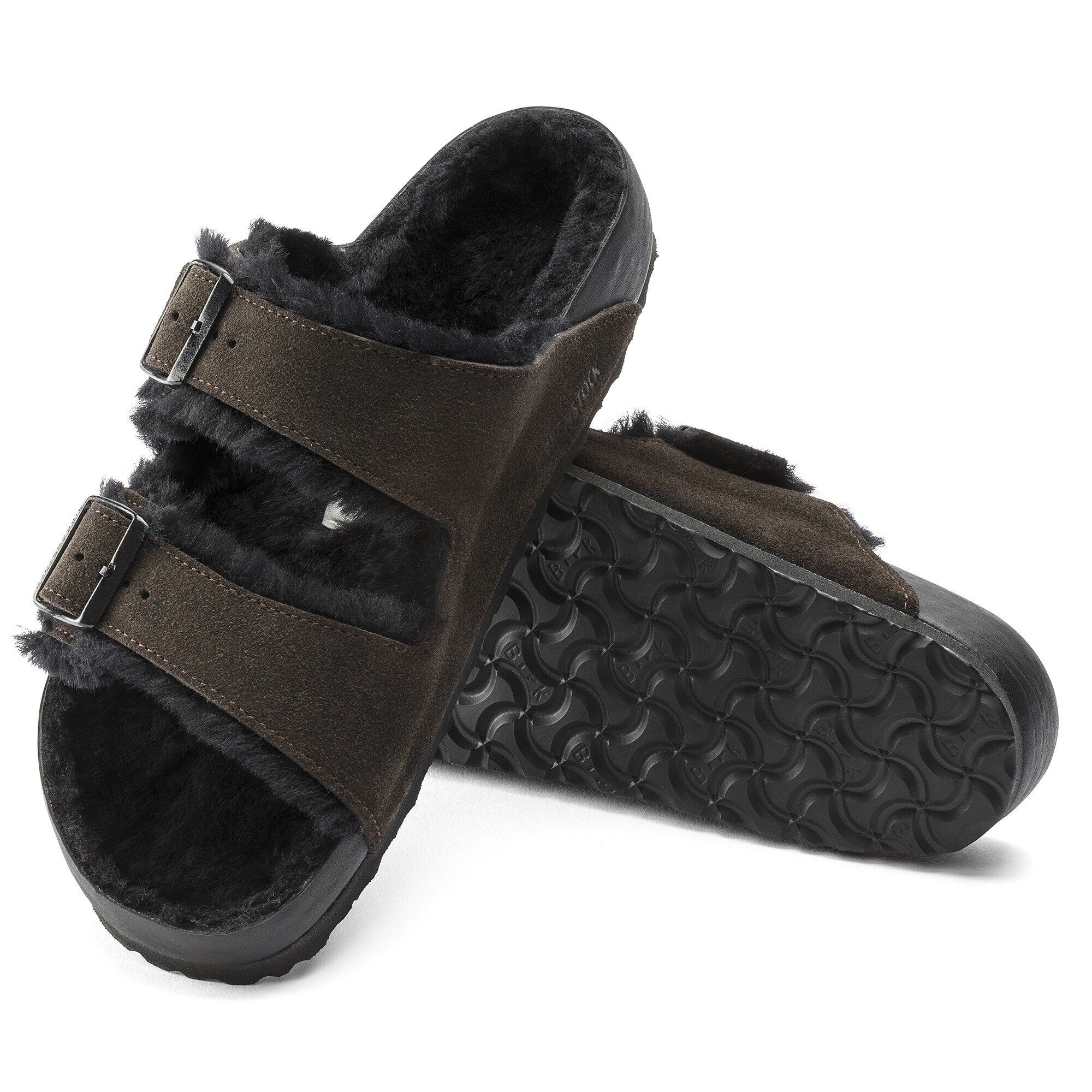 Arizona Shearling Suede Leather Mocha Black BIRKENSTOCK