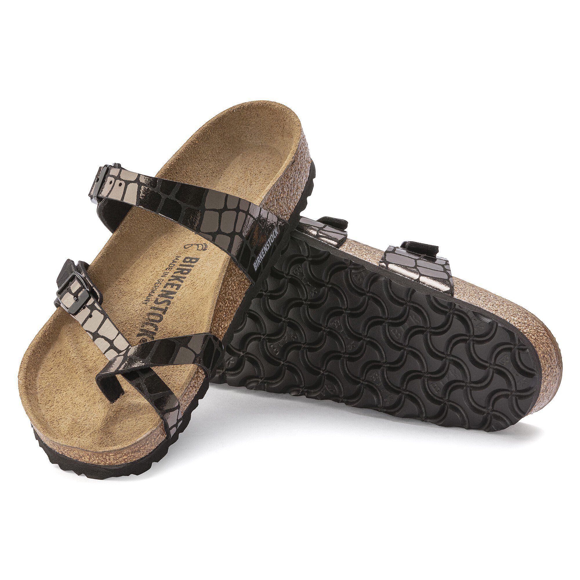 Birkenstock Mayari Microfiber Gator Gleam Black Thong Sandals
