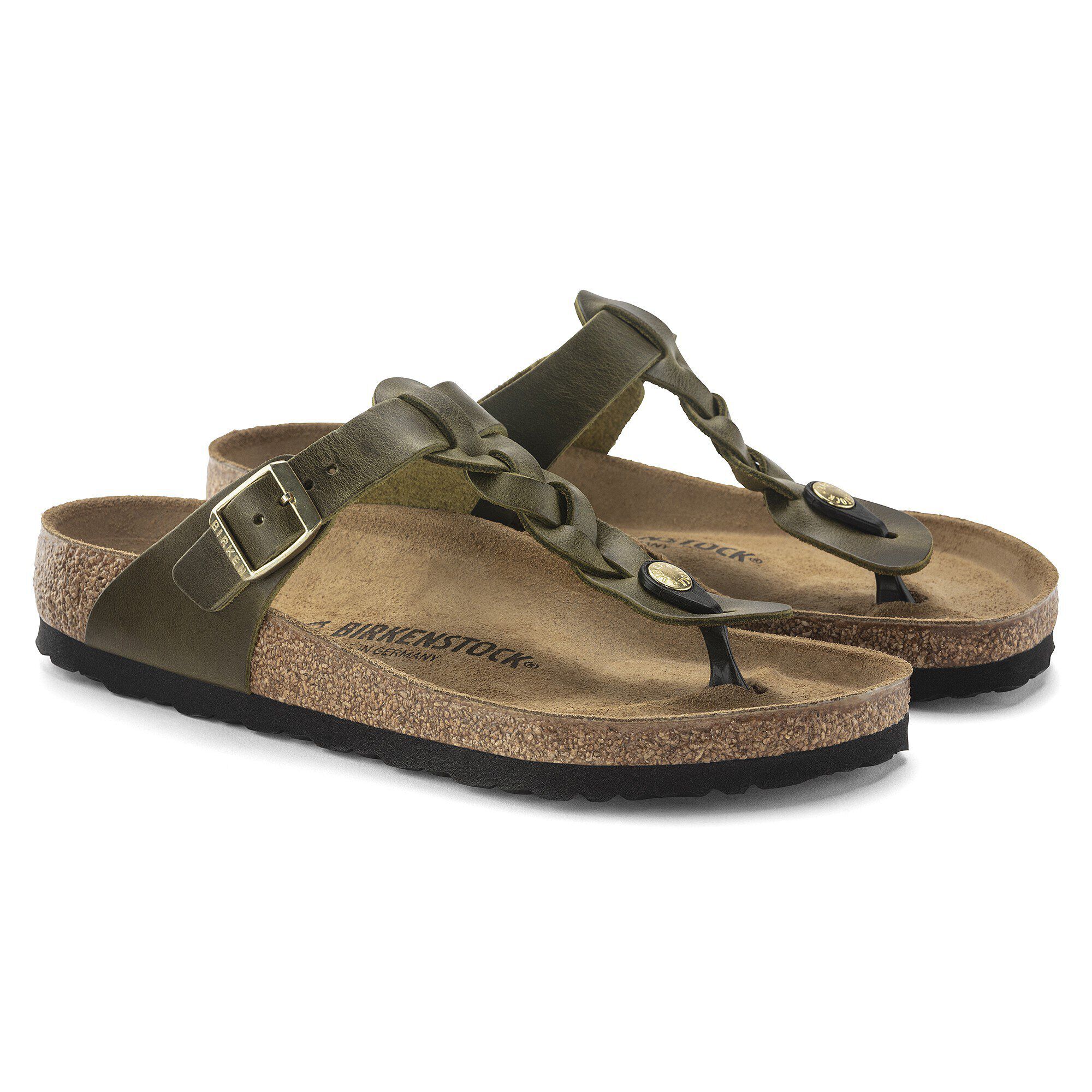 Gizeh Braided Oiled Leather Olive Green BIRKENSTOCK
