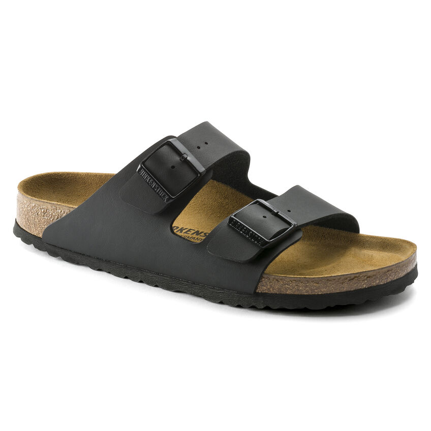 Birkenstock Arizona Black Leather Two Strap Narrow Fit Sandals