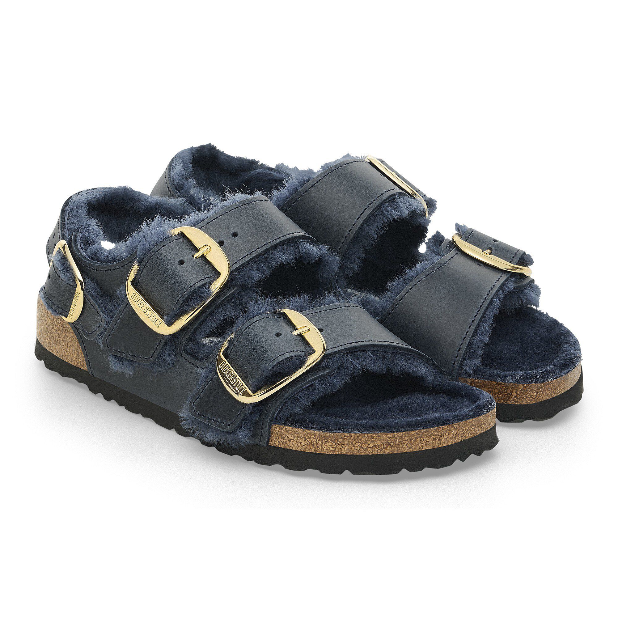 Milano Big Buckle Shearling Oiled Leather Midnight Blue