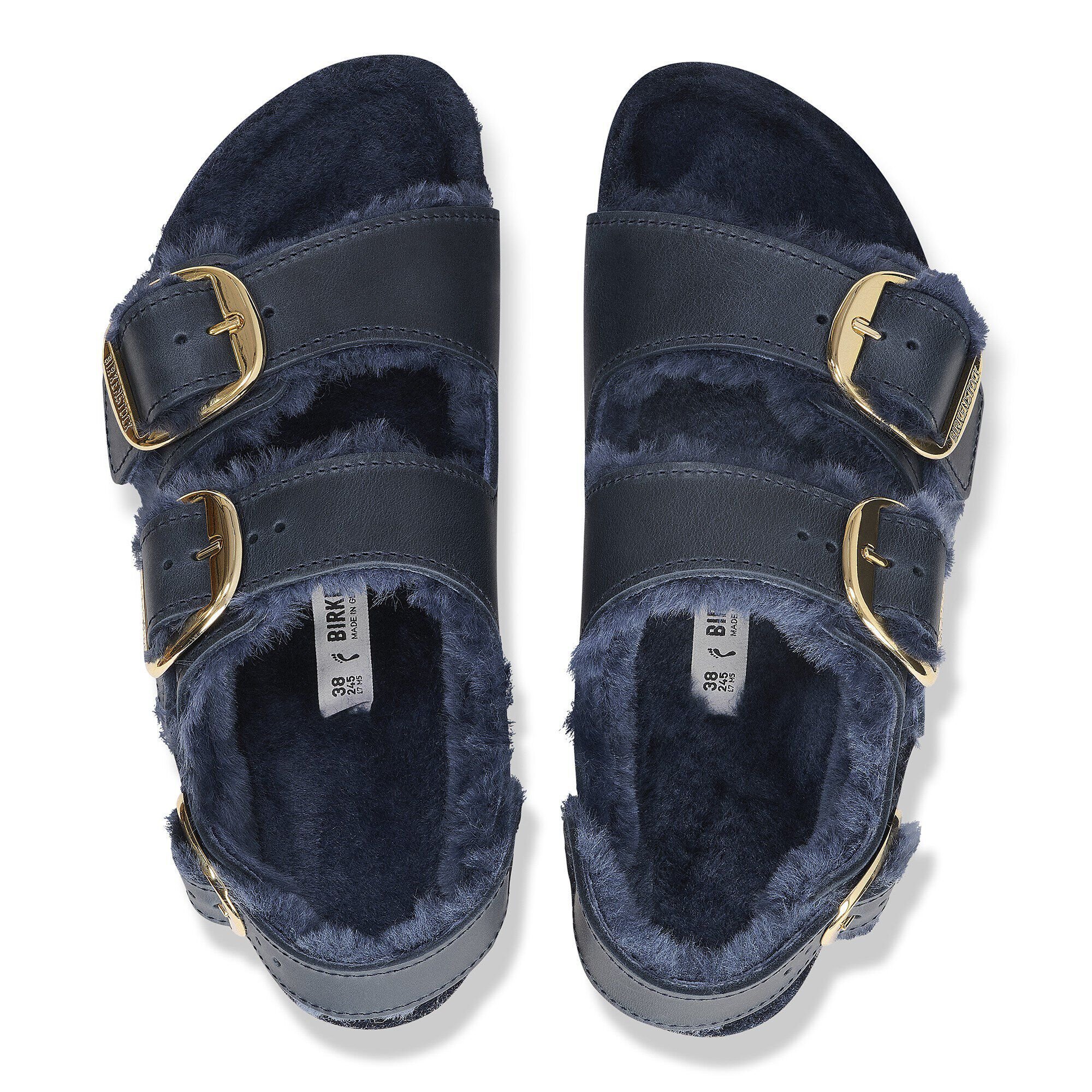 Milano Big Buckle Shearling Oiled Leather Midnight Blue