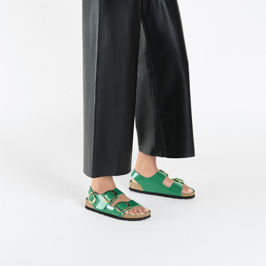 Milano Big Buckle Natural Leather Patent High Shine Digital Green