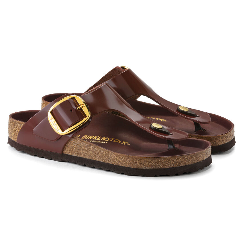 Gizeh Big Buckle Natural Leather Patent High Shine Chocolate | BIRKENSTOCK