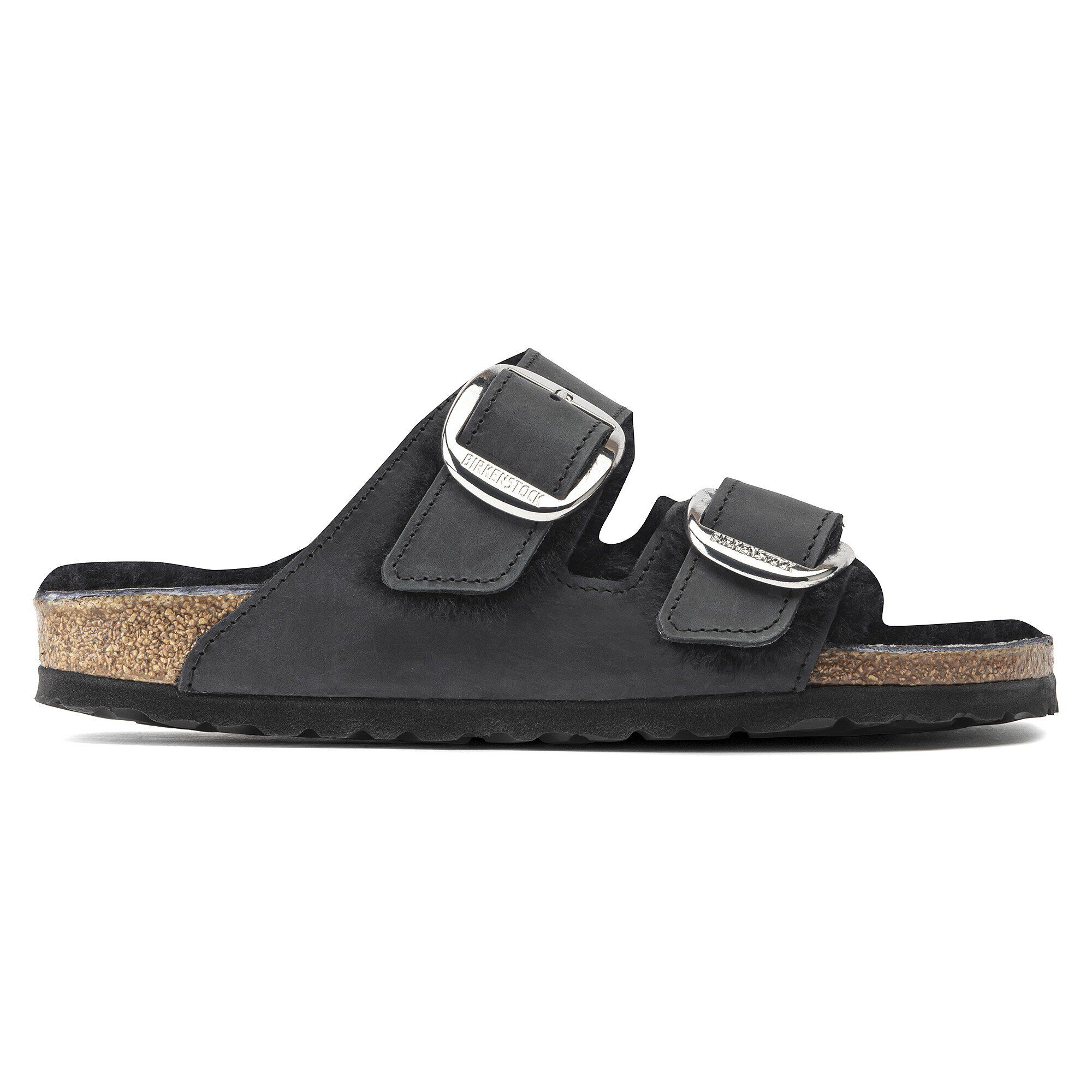 Arizona Big Buckle Shearling Oiled Leather Black | BIRKENSTOCK