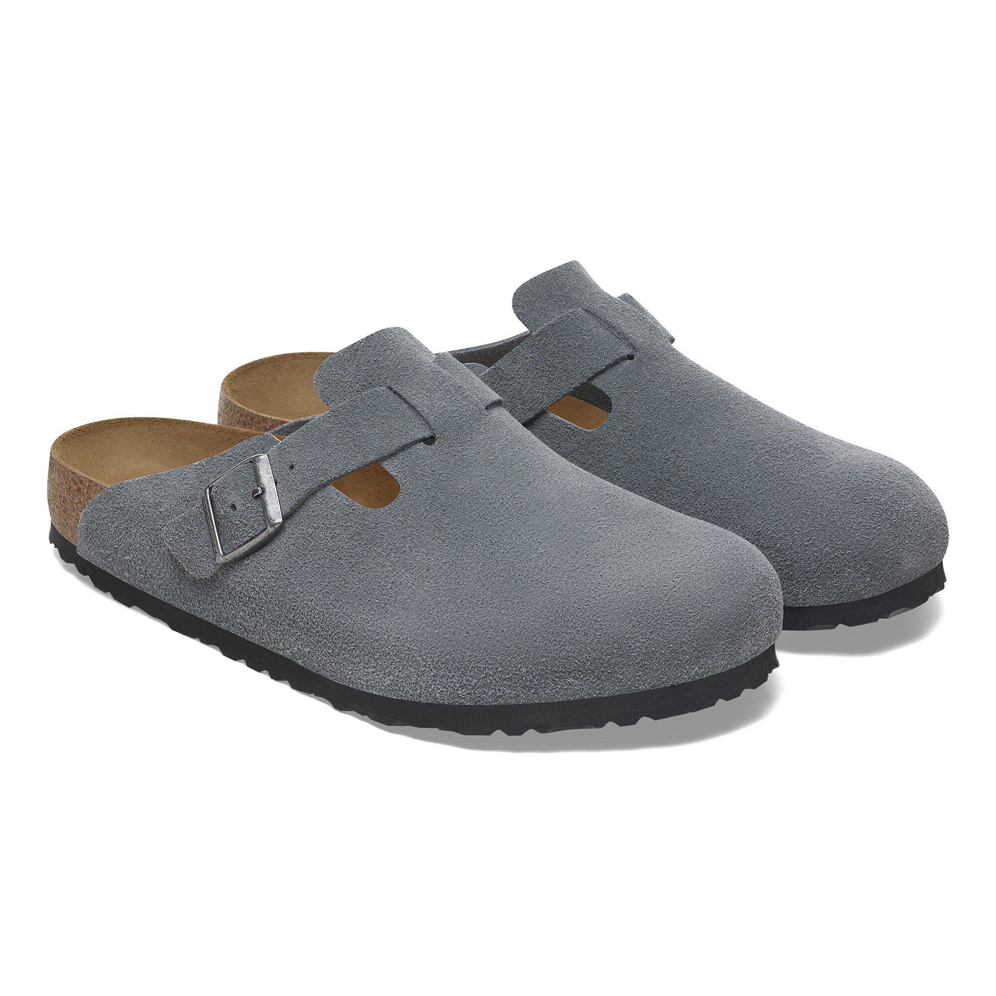 【特別送料無料！】 Boston BIRKENSTOCK | Gray Basalt Leather Suede Footbed Soft 靴