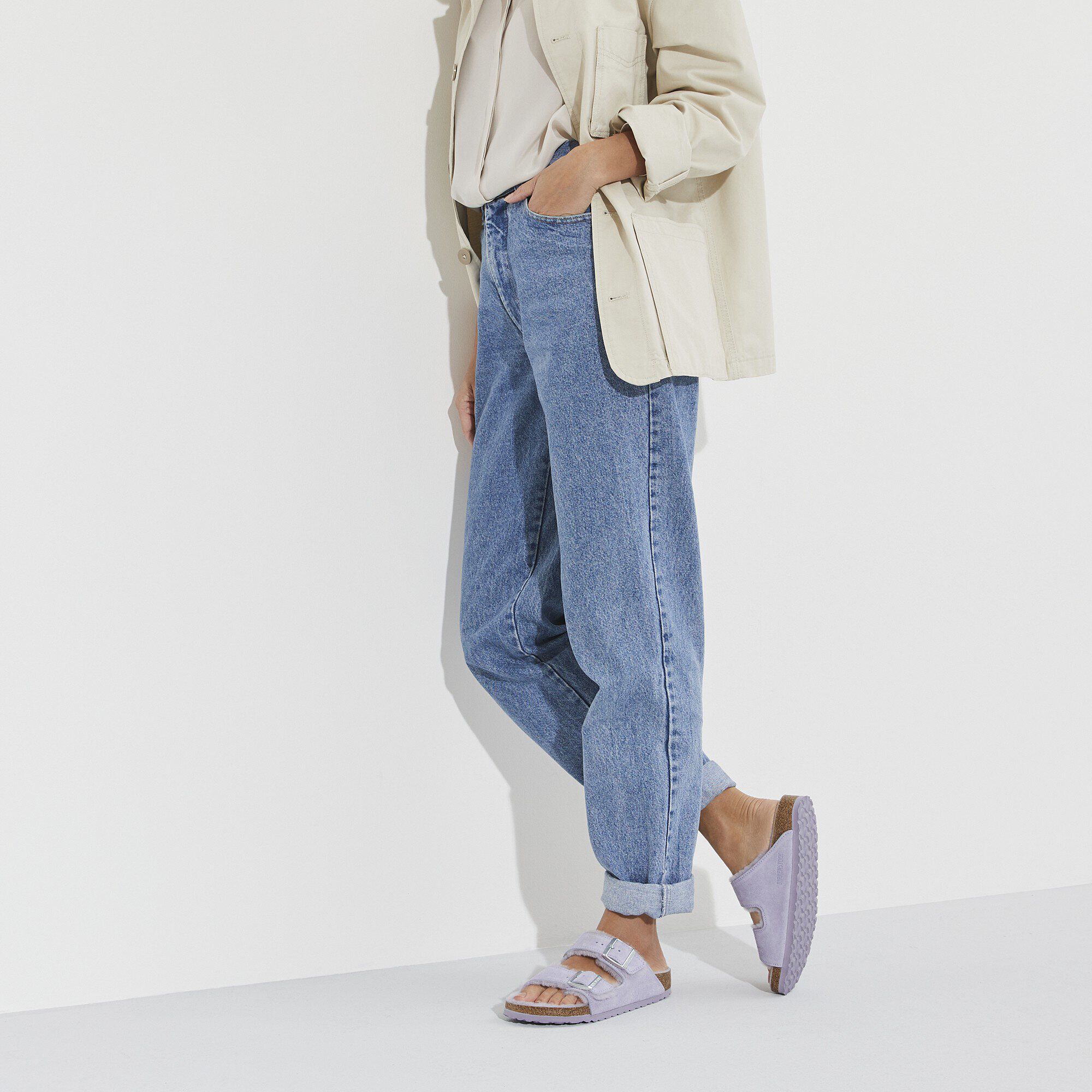 Birkenstock arizona shearling suede leather on sale