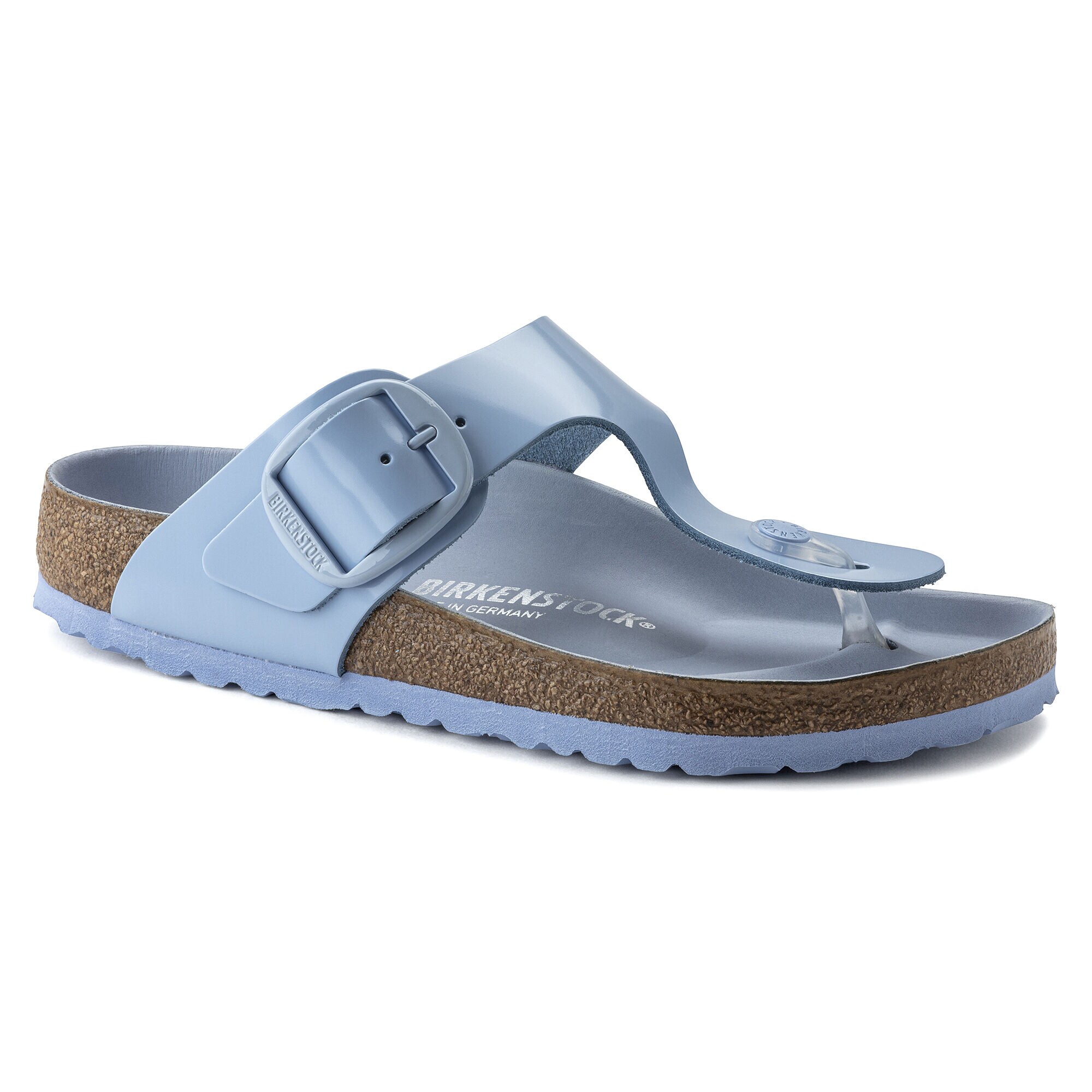Gizeh Big Buckle Natural Leather Patent High Shine Dusty Blue