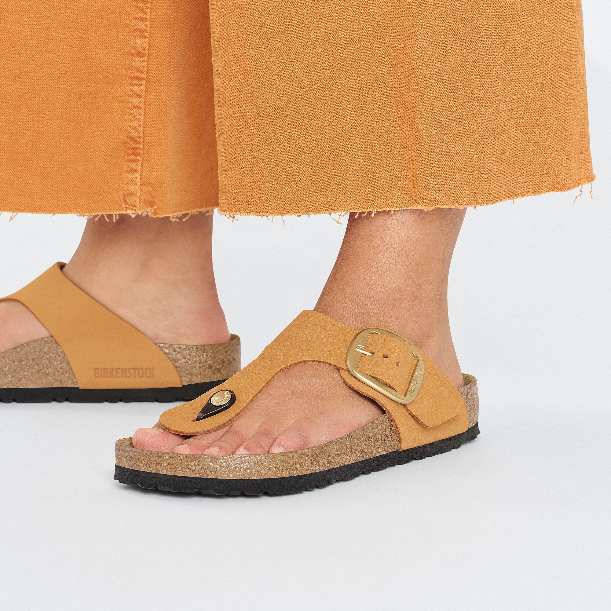 Birkenstock Gizeh Big Buckle Nubuck Leather Burnt Orange Thong Sandals