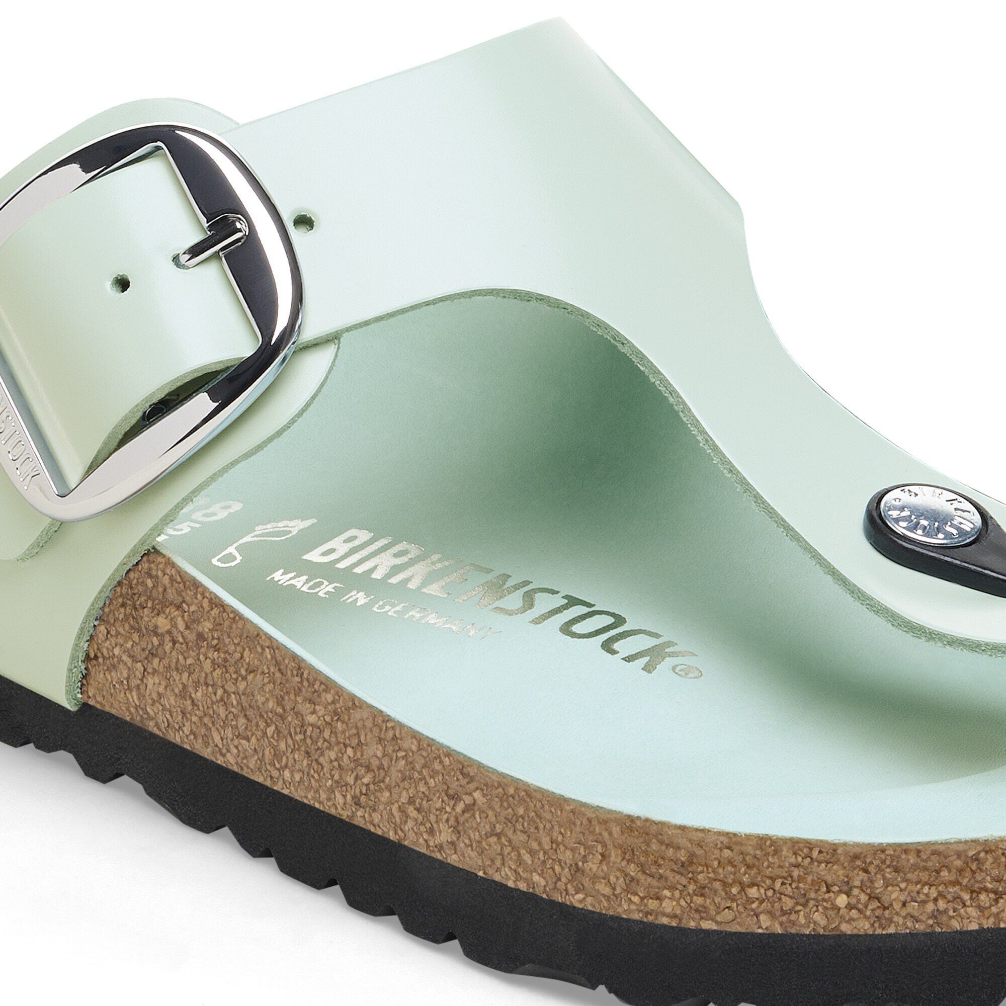 Gizeh Big Buckle Natural Leather Patent High Shine Surf Green BIRKENSTOCK