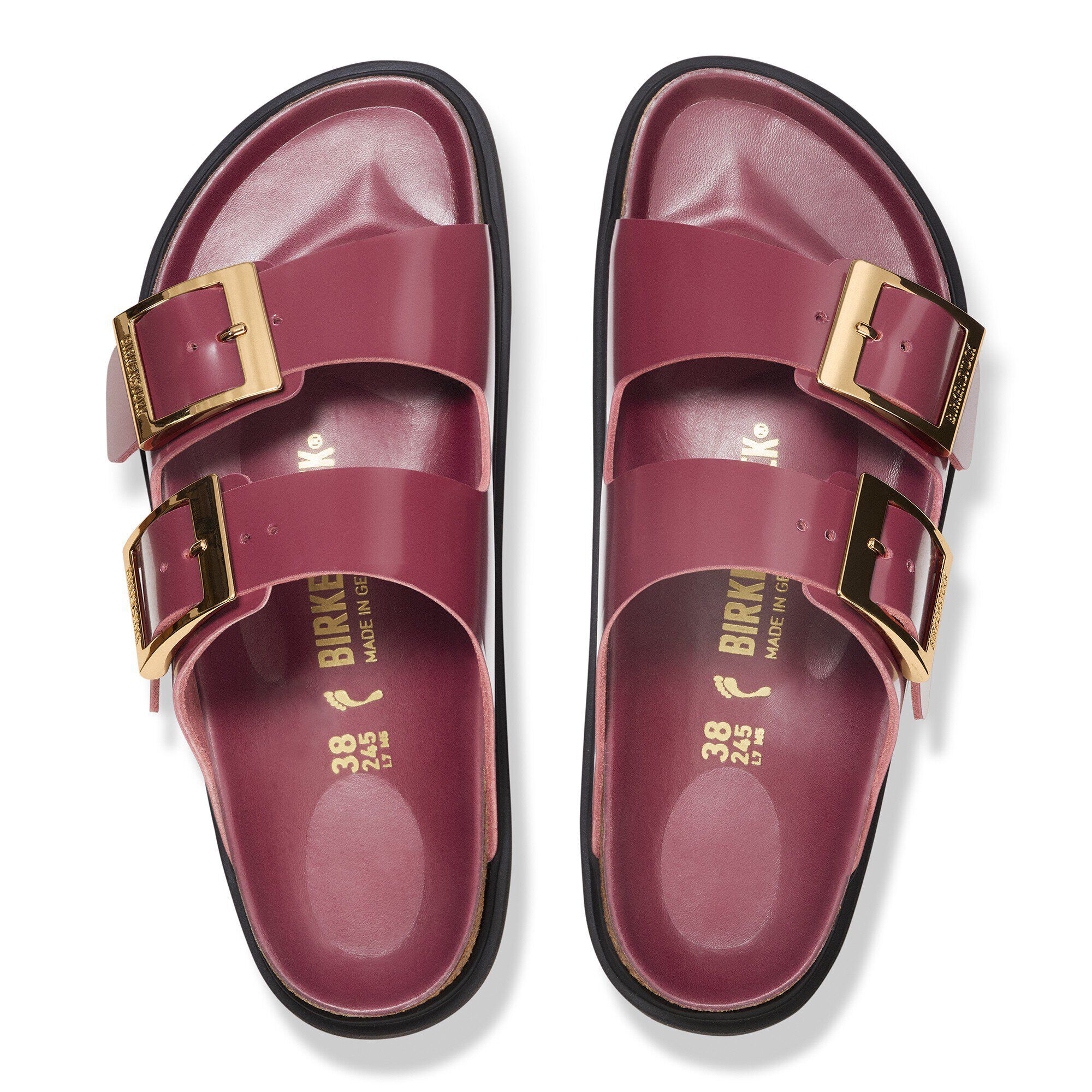 サンダル・ミュール Birkenstock Arizona Arizona Droplet Buckle Natural Leather Patent Zinfandel High