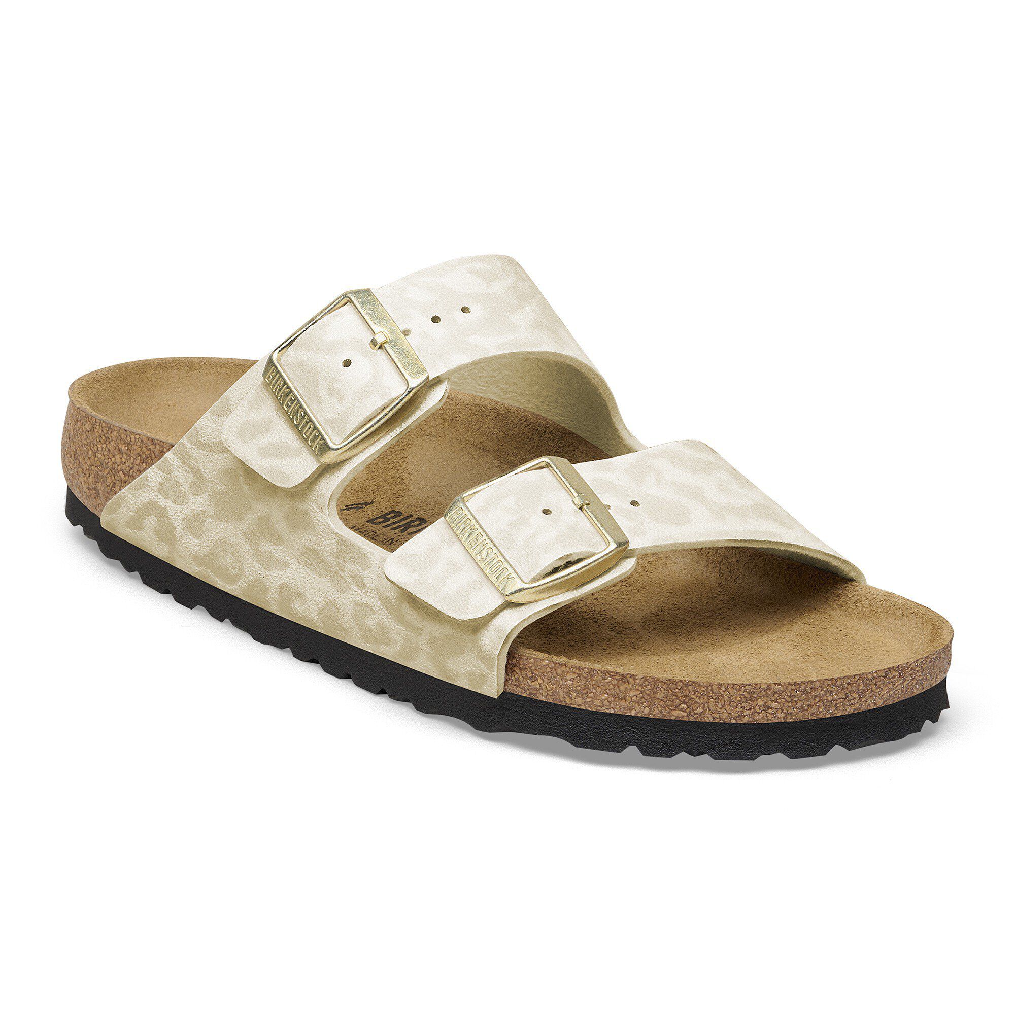 サンダル・ミュール BIRKENSTOCK Women Sandals G1001135 Beige Arizona Droplet Buckle Natural Leather Patent High-Shine New