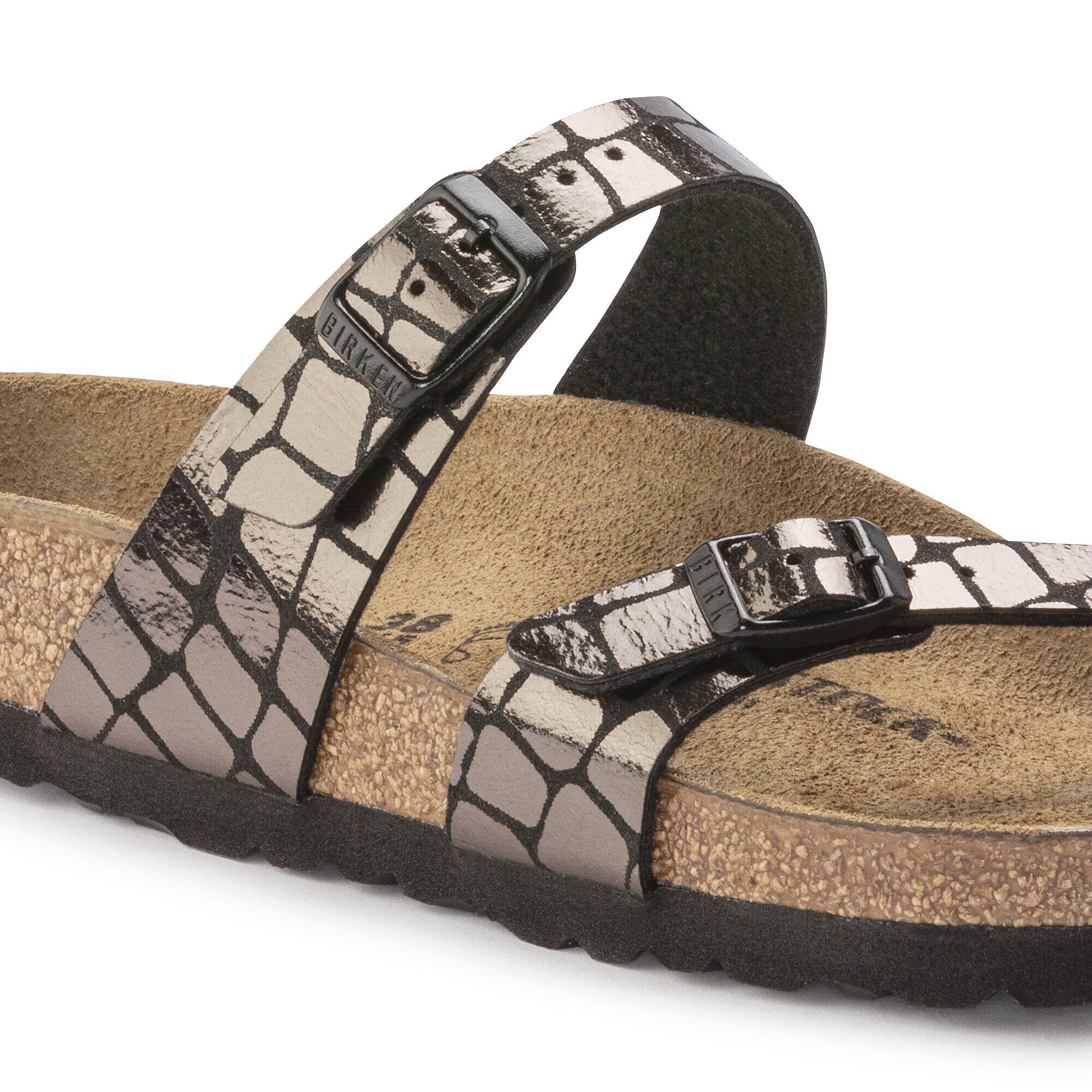 Birkenstock Mayari Microfiber Gator Gleam Black Thong Sandals