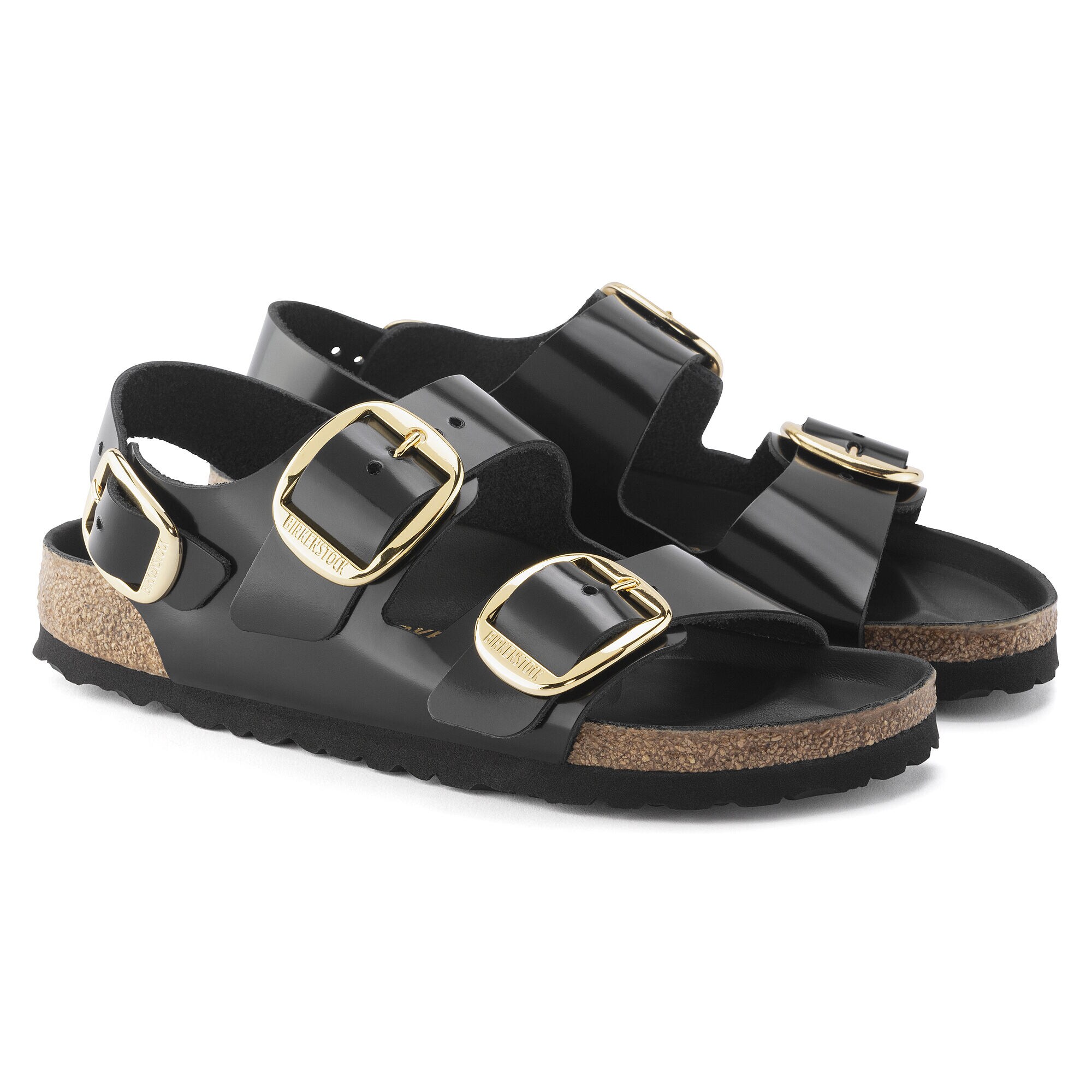 Milano Big Buckle Natural Leather Patent High Shine Black