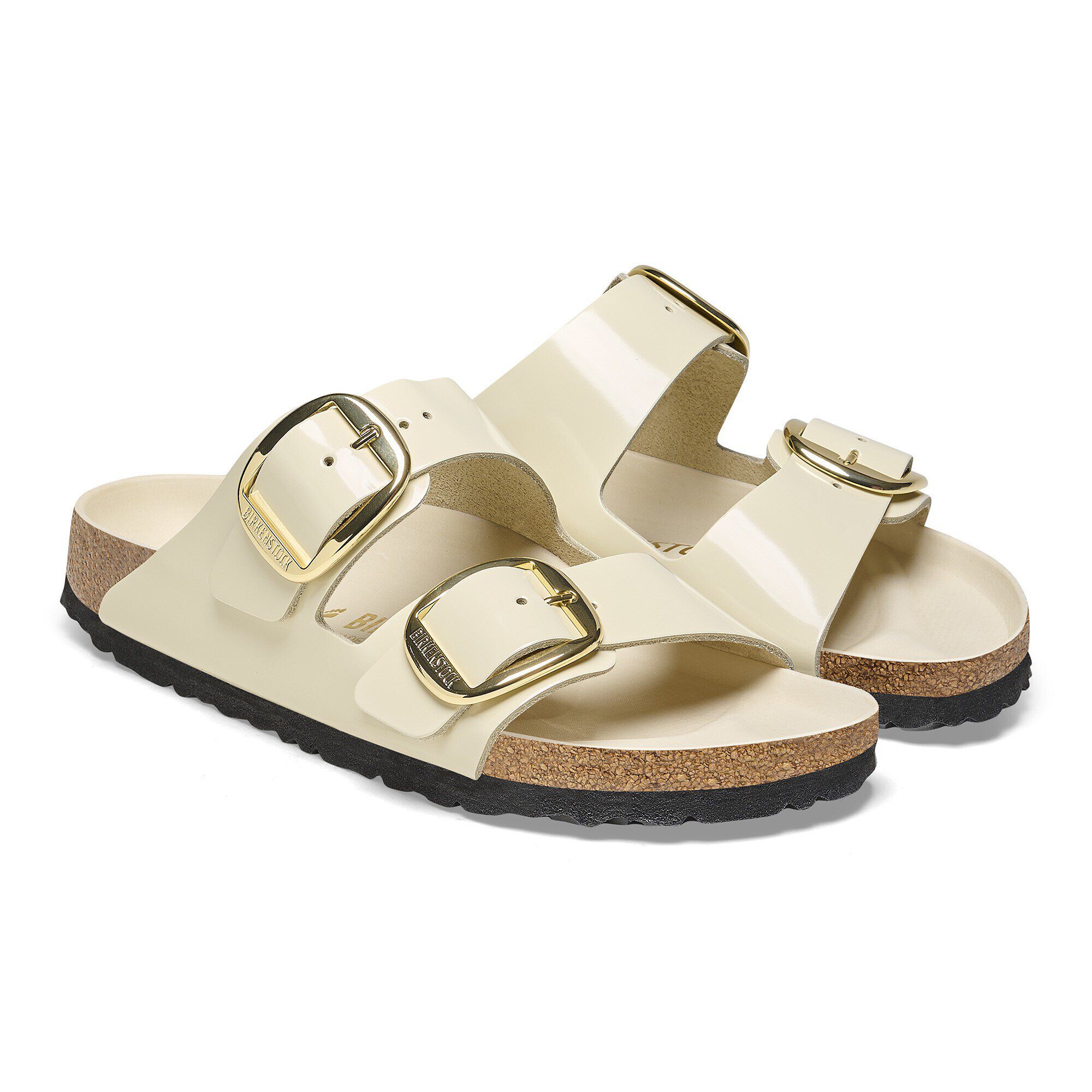 Arizona Big Buckle Natural Leather Patent High Shine Ecru