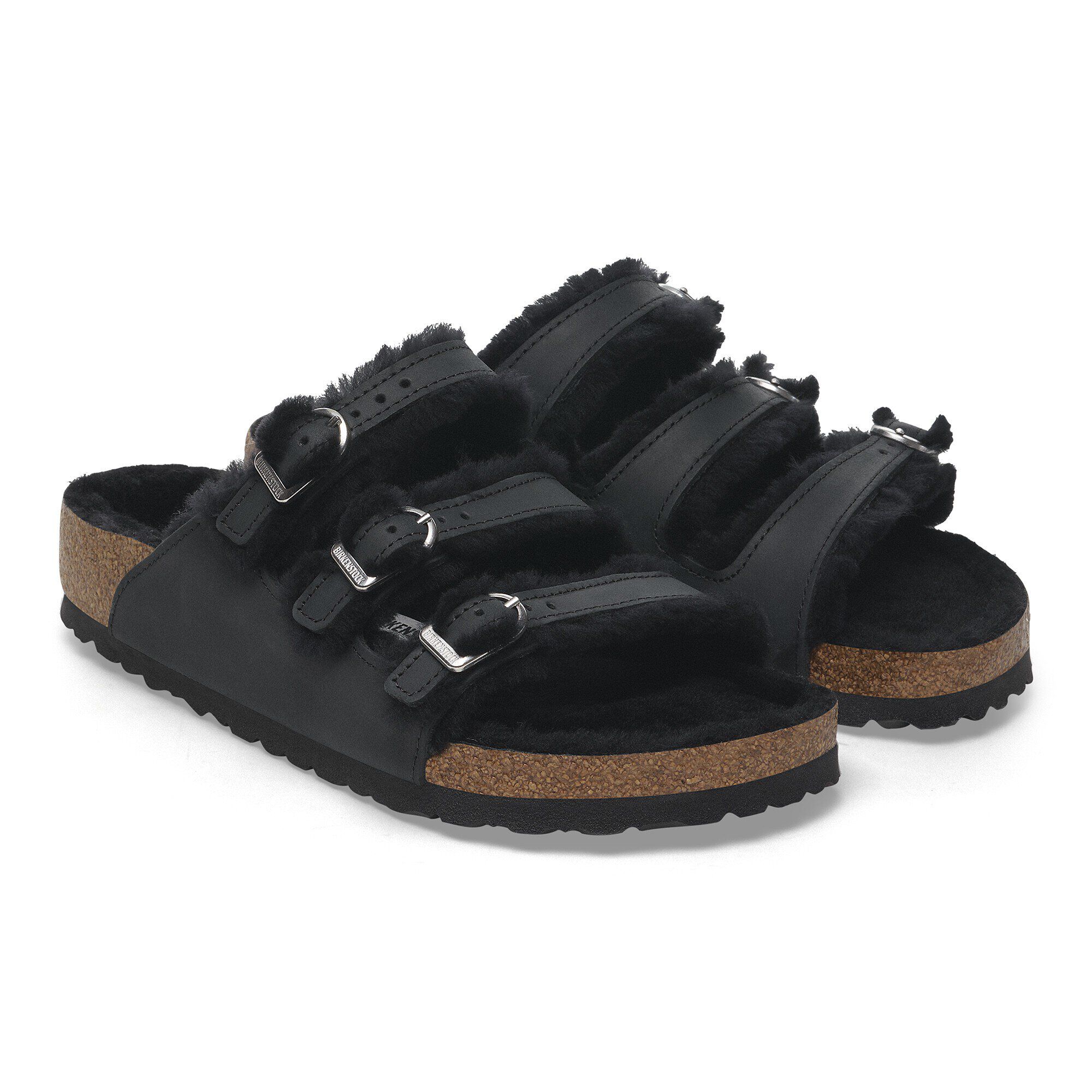 Black shearling birkenstocks top