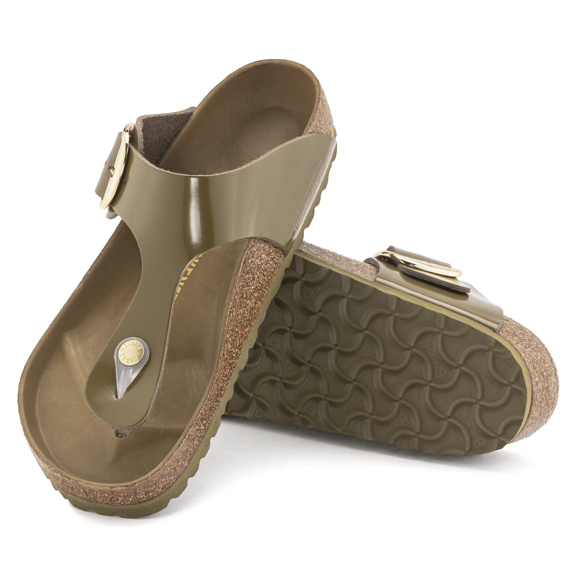 Gizeh Big Buckle Natural Leather Patent High Shine Mud Green BIRKENSTOCK