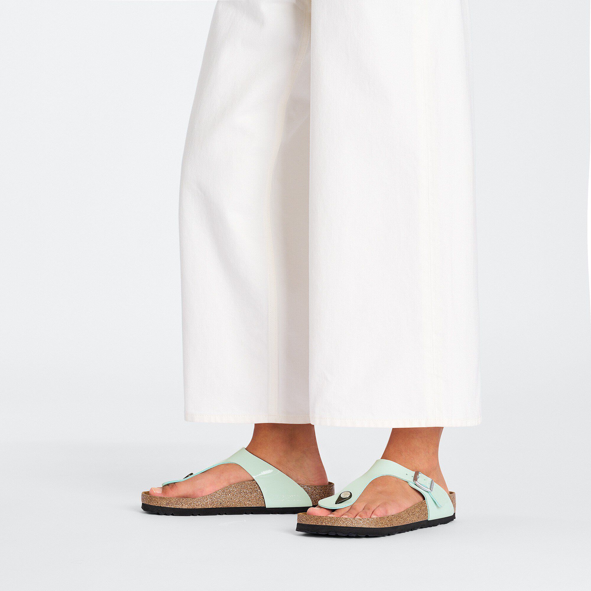 Birkenstock Gizeh Birko Flor Patent Surf Green Thong Sandals