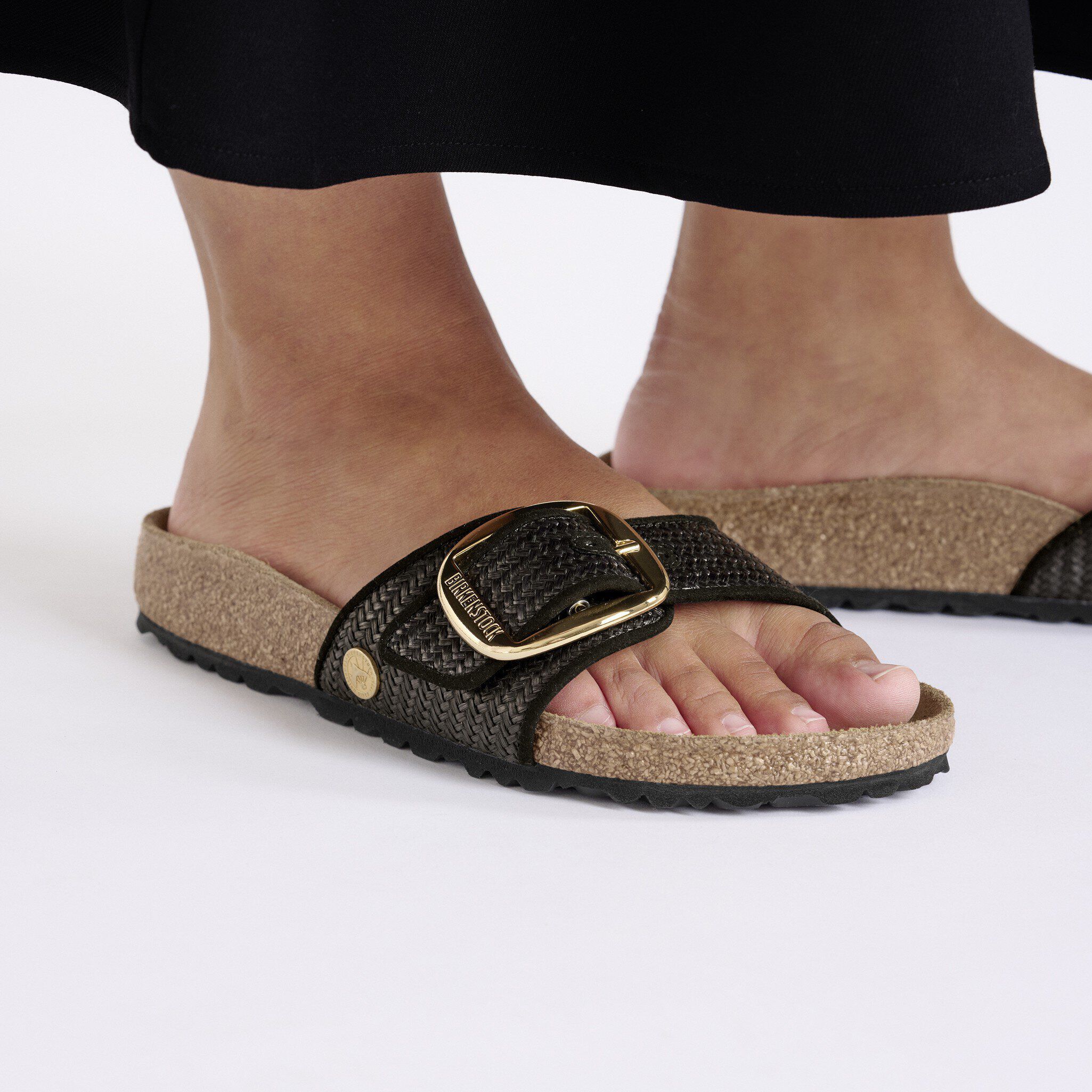 【関税&送料込】Birkenstock Madrid Big Buckle Raffia Slipper Madrid Big Buckle Raffia Textile Raffia Black | BIRKENSTOCK
