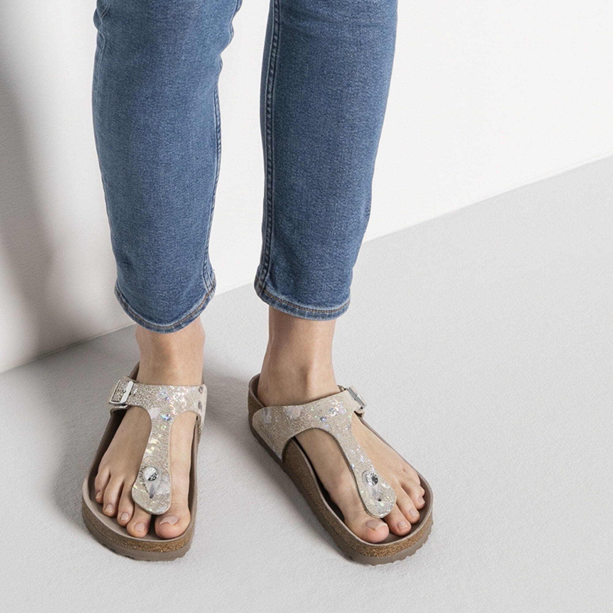 Birkenstock gizeh silver leather cheap