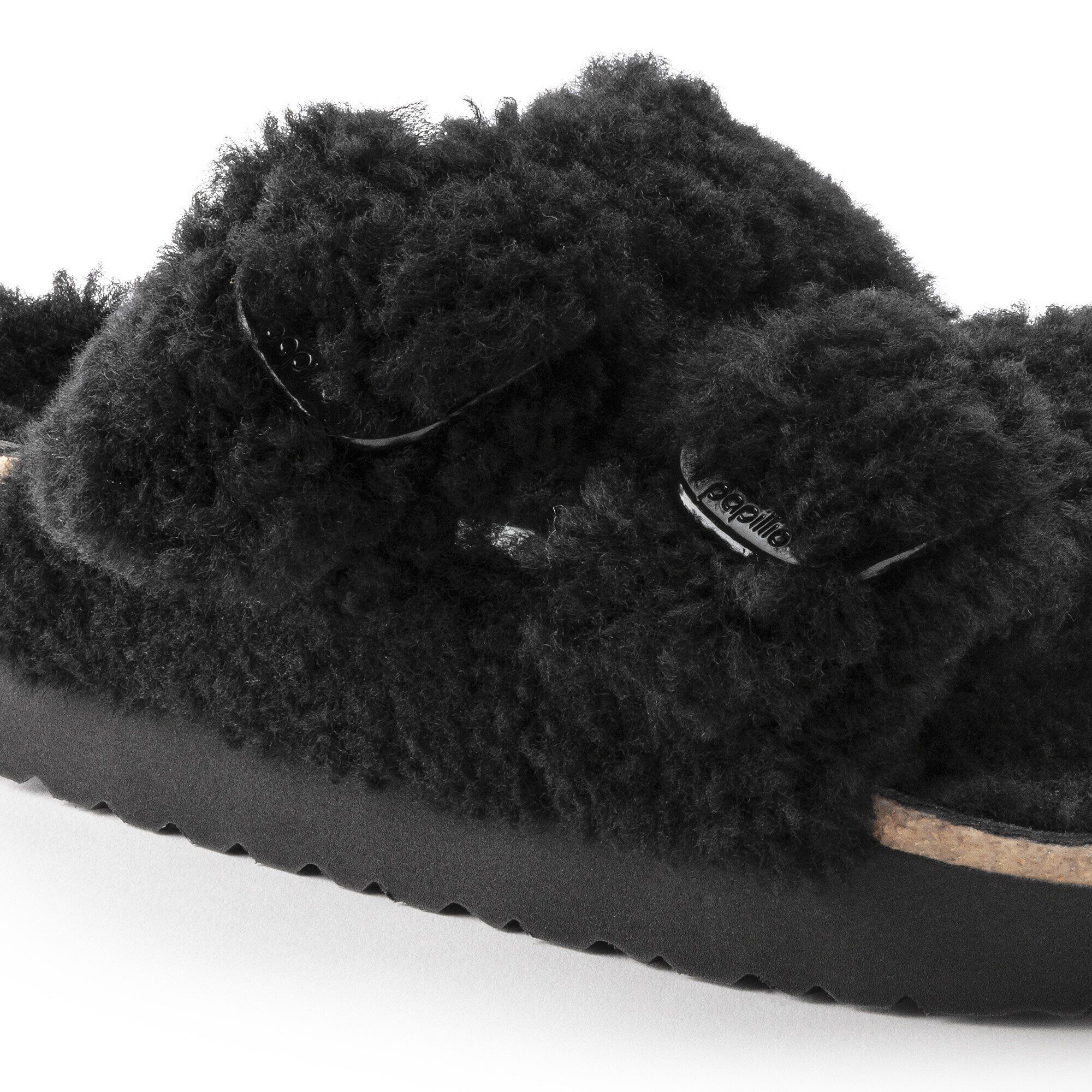Black fur birkenstocks shop