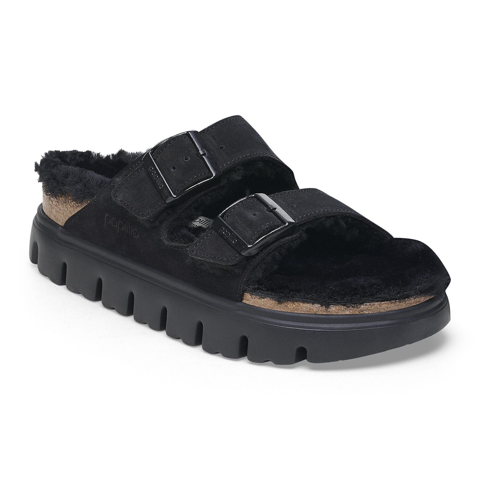 Arizona Chunky Shearling Suede Leather Black BIRKENSTOCK