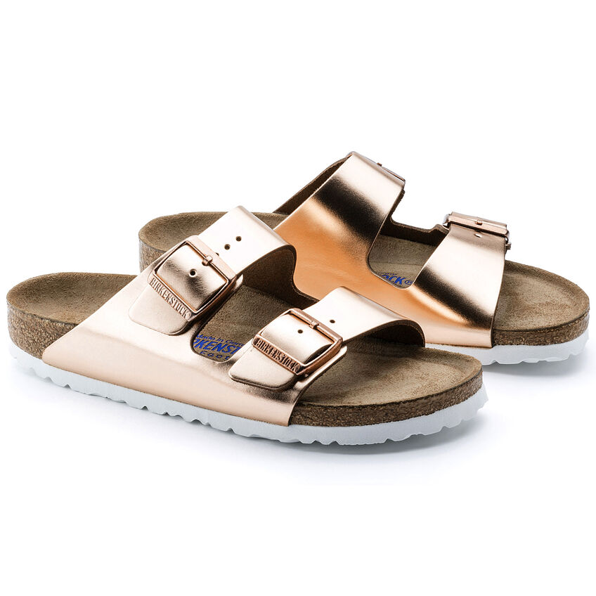 Two Strap Sandals - Gold Metallic Tumbled Leather
