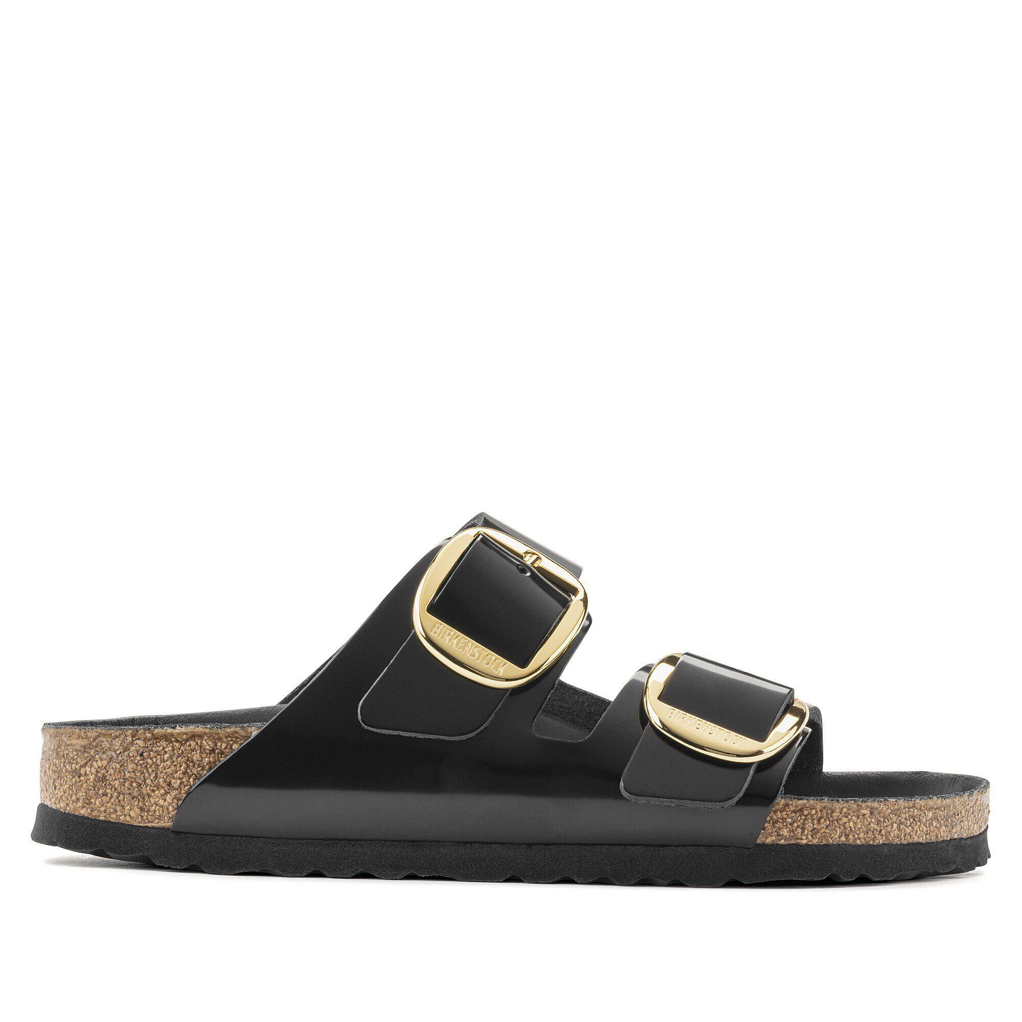 サンダル・ミュール Birkenstock Slide Arizona Big Buckle In Shiny Black Leather Arizona Big Buckle Natural Leather Patent High Shine Black